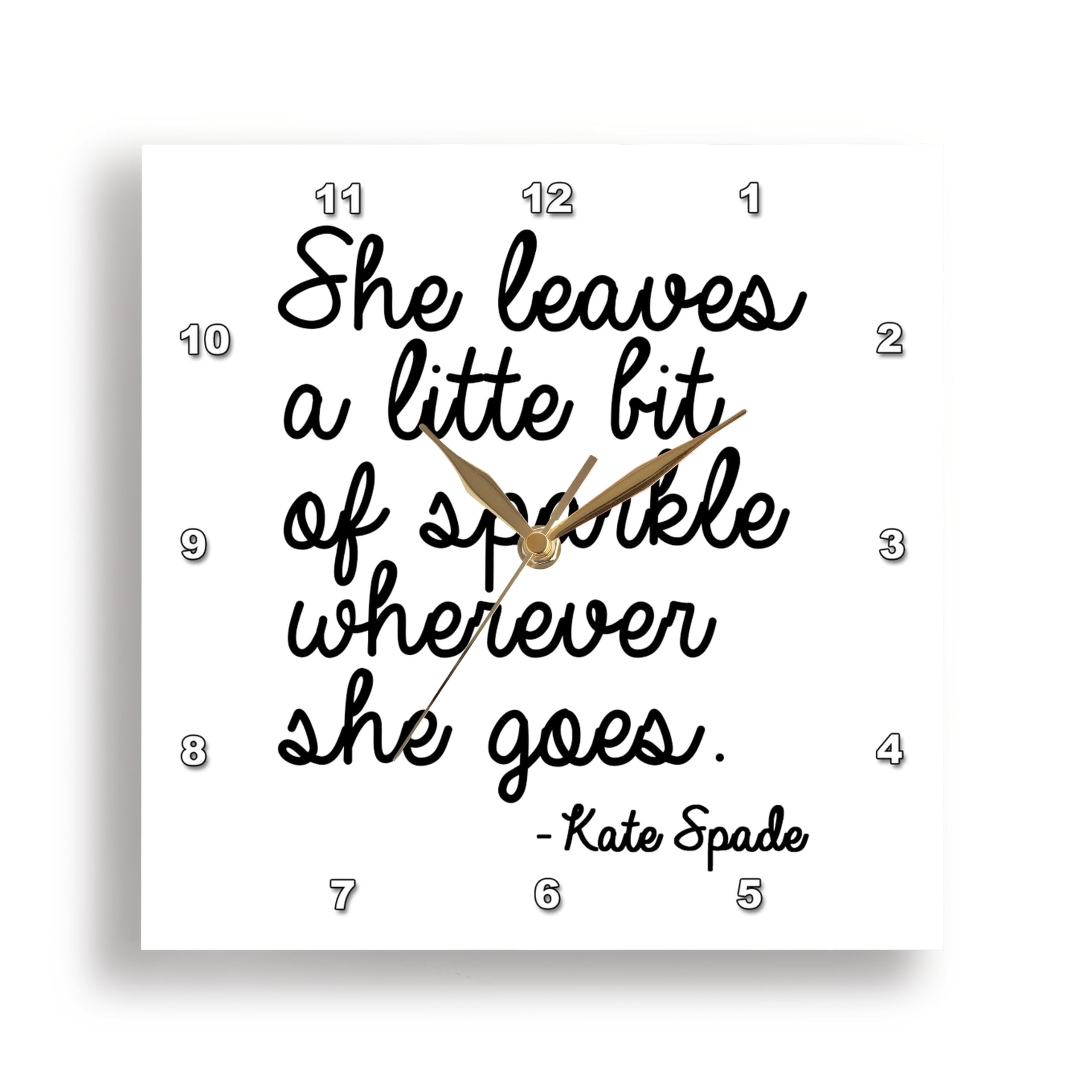 3dRose Wall Clock Silent - 15 inch - She Leaves A Little Bit of Sparkle Wherever She Goes Kate Spade - Anne Collections Quotes
