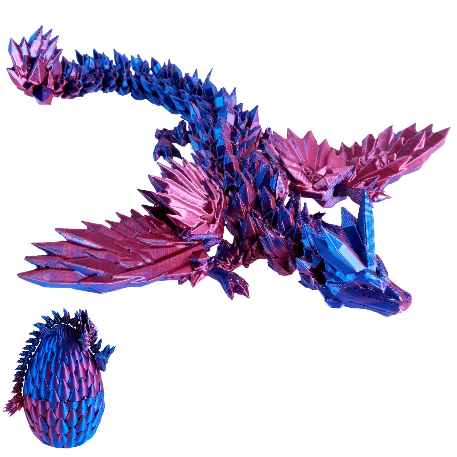 3D Printed Dragon in Egg Full Articulated Crystal 3D Printed Egg with Dragon Inside Flexible Joints Articulated Crystal Hatching Model Toy Desk Decor (blue)