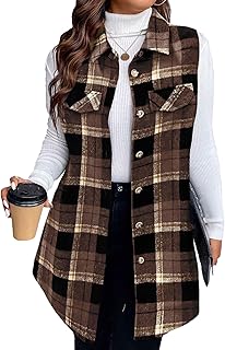 2025 Women's Fall Flannel Plaid Vest Tops - Sleeveless Long Single Breasted Casual Fashion Jackets With Pockets