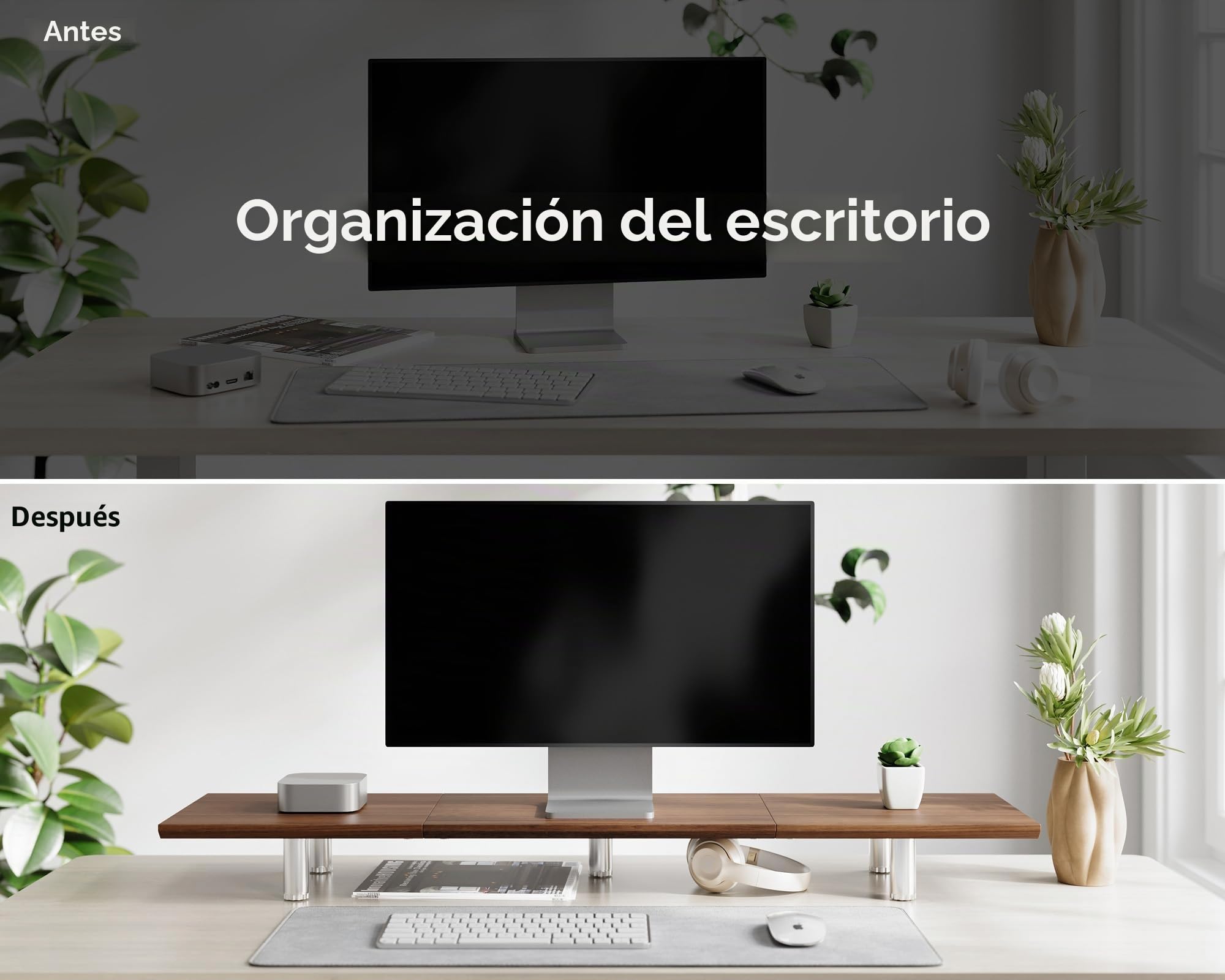 Fenge Soporte Monitor Grande, Elevador Monitor de Pata de Metal Altura Ajustable, Soporte para Monitor para PC/Portátil/TV 100x23,5x11,2cm G04E (Marrón)