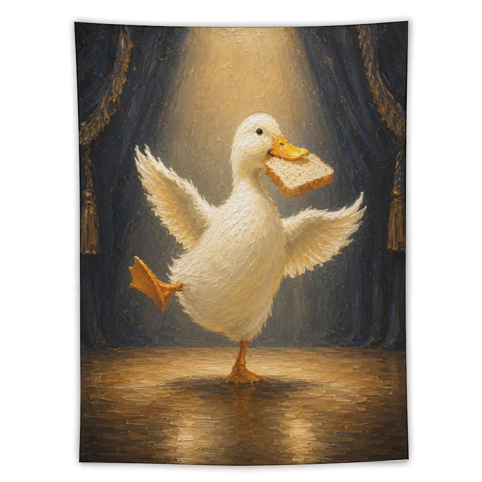 W7C8U2X3 Dancing Toast Duck Wall Tapestry, Storybook Illustration Style