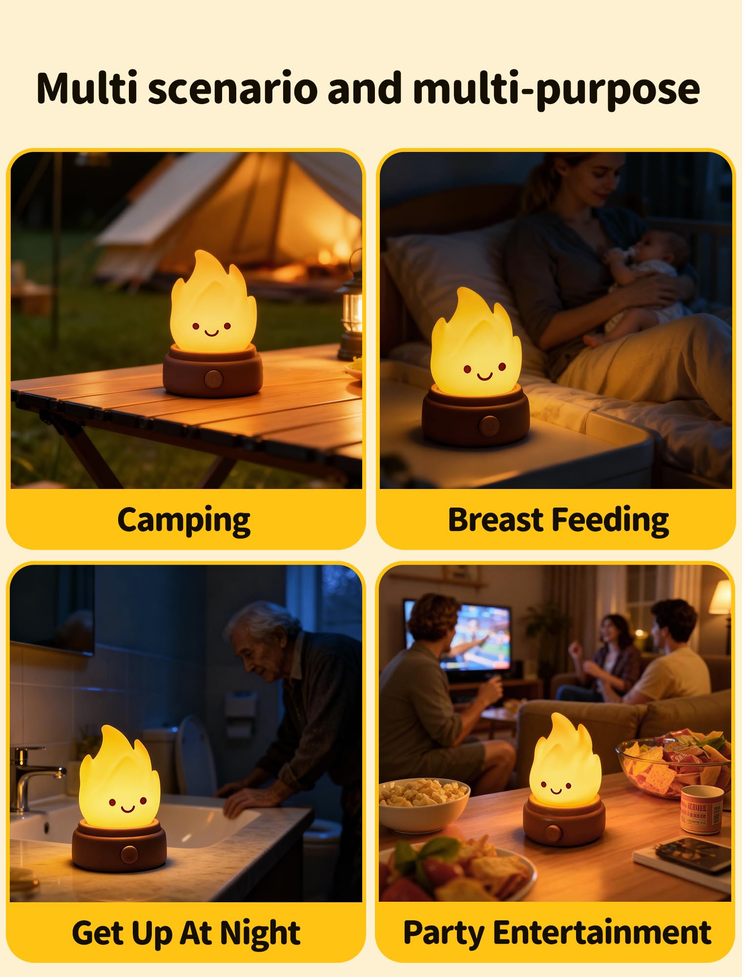 2026 Upgrade Campfire Night Light with White Noise Portable Desk Lamp Cute Silicone Flame Lights Flameless Candles Lamps — view 6