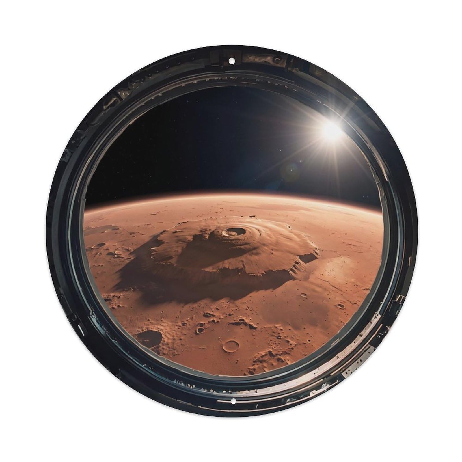 Red Planet Volcano from Space Station Porthole Metal Tin Sign
