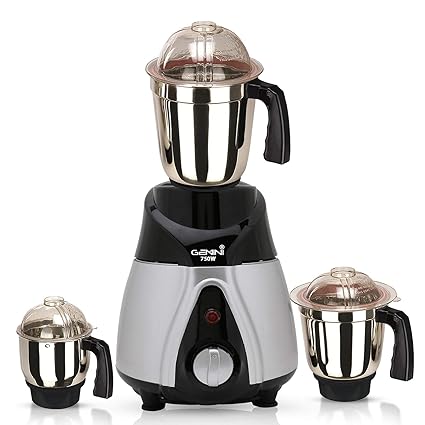 Gemini NBTLBS21 750-Watt Mixer Grinder with 3 Jars -1 Wet Jar, 1 Dry Jar and 1 Chutney Jar, BlackSilver Make in India (ISI Certified)
