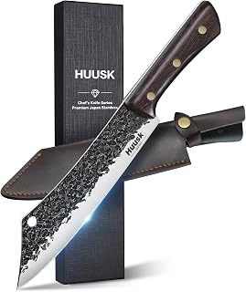 Huusk Butcher Knife 8 Inch, Hand Forged Meat Knife with Wood Full Tang Handle, Japanese Chef Knives with Box, Ideal Gift for Man and Women
