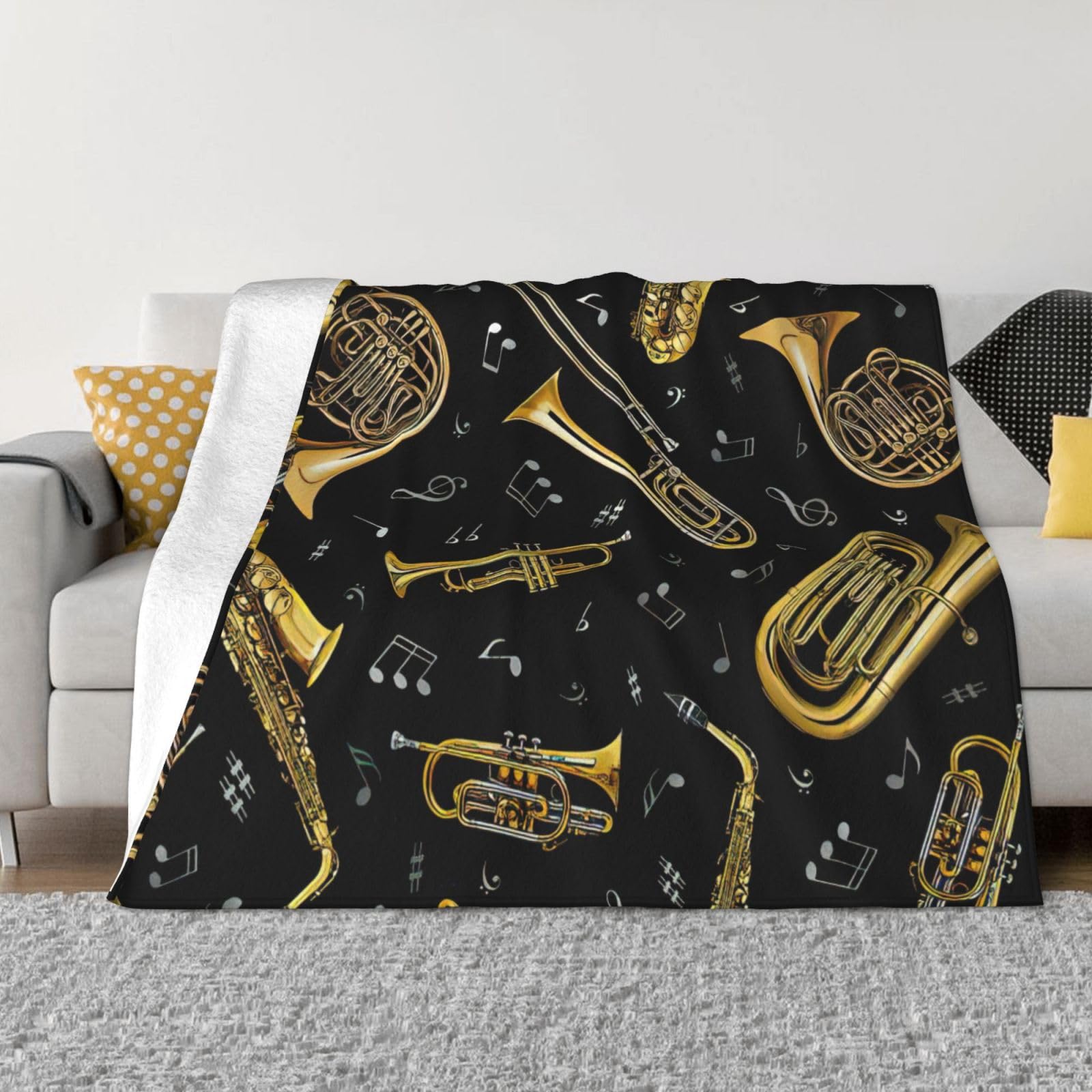 Couverture en flanelle EdWal motif instruments de musique 152 x 127 cm