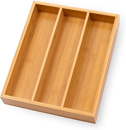 Organizador de cubiertos de bambú para cajones de cocina, organizador de utensilios de cocina, bandeja organizadora de cubiertos para cubiertos,