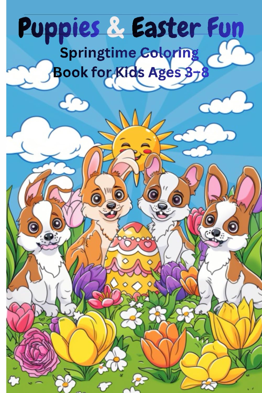 Puppies & Easter Fun: Springtime Coloring Book for Kids Ages 3–8: Adorable Pups & Beautiful Blooms!