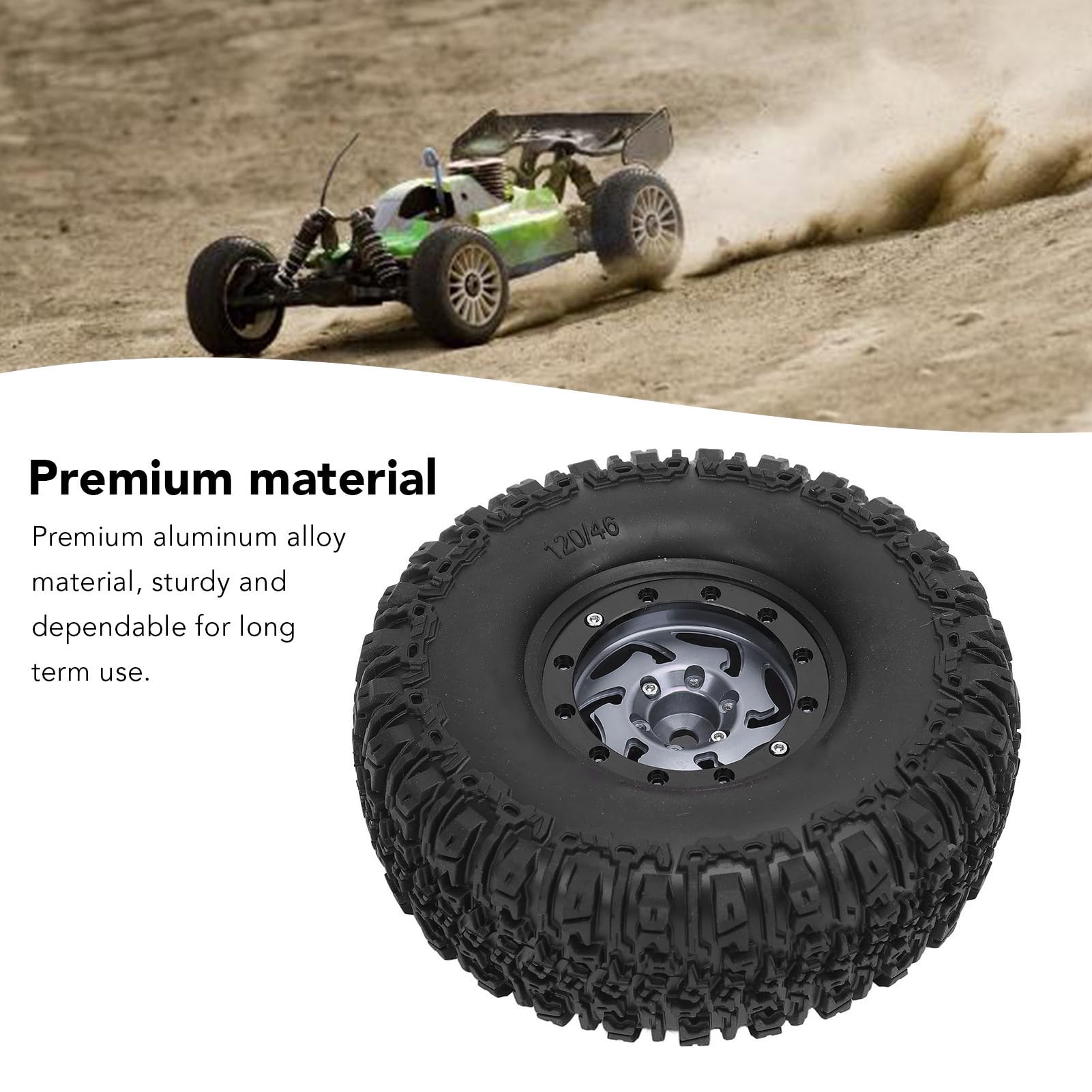 Dilwe 4-teiliges RC-Crawler-Naben- und Reifen-Set, Kratzfestes Kunststoff-Aluminiumlegierungs-Felgen-Set für RC-Autos, 120 X 46 Mm (Ti-Farbe
