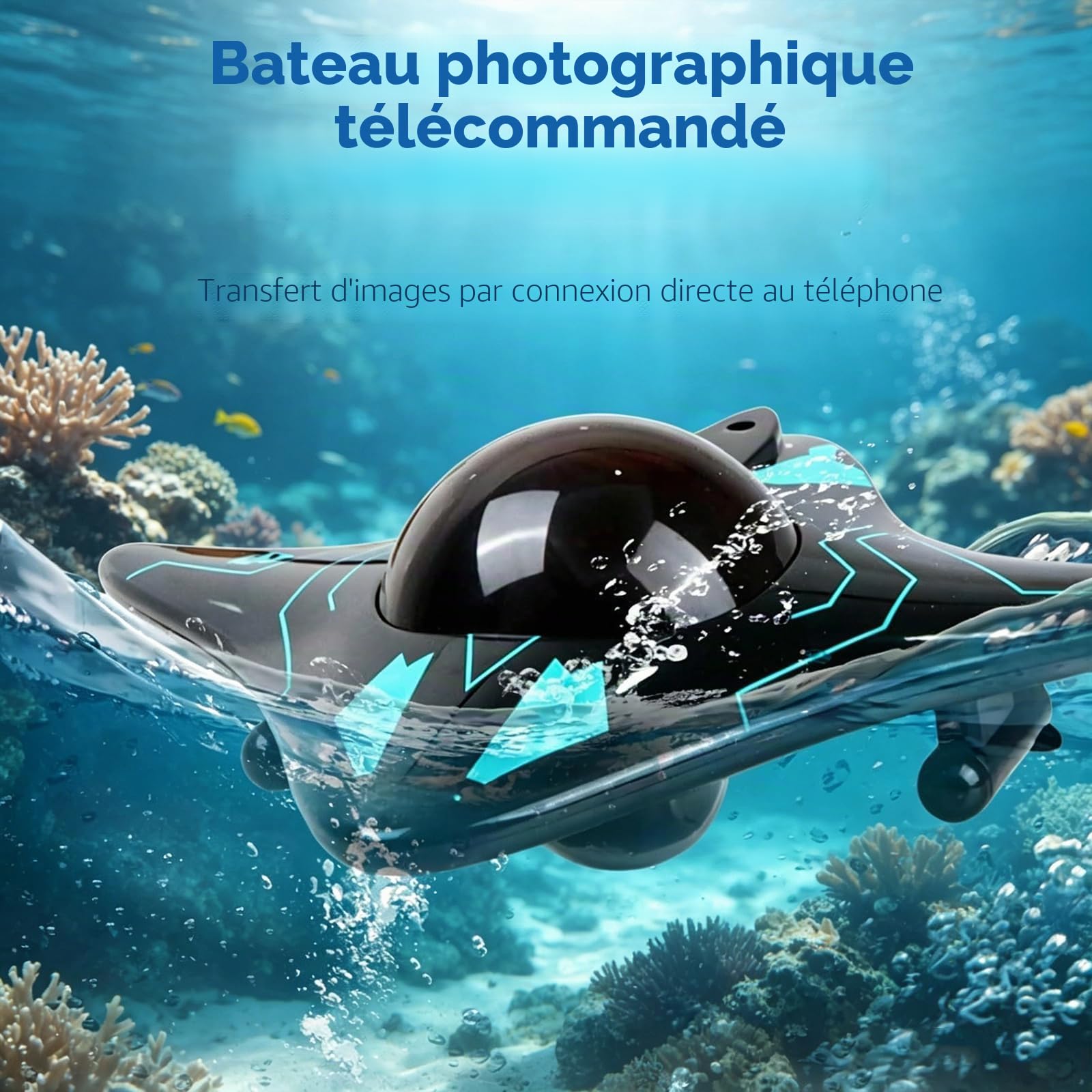Drone Sous-marin App Control,Drone Sous-marin Radiocommandé avec 10M Caméra hd et lumières LED,Angle de Caméra Réglable,pour l'exploration Sous-marine et les Jouets pour Adultes (noir)