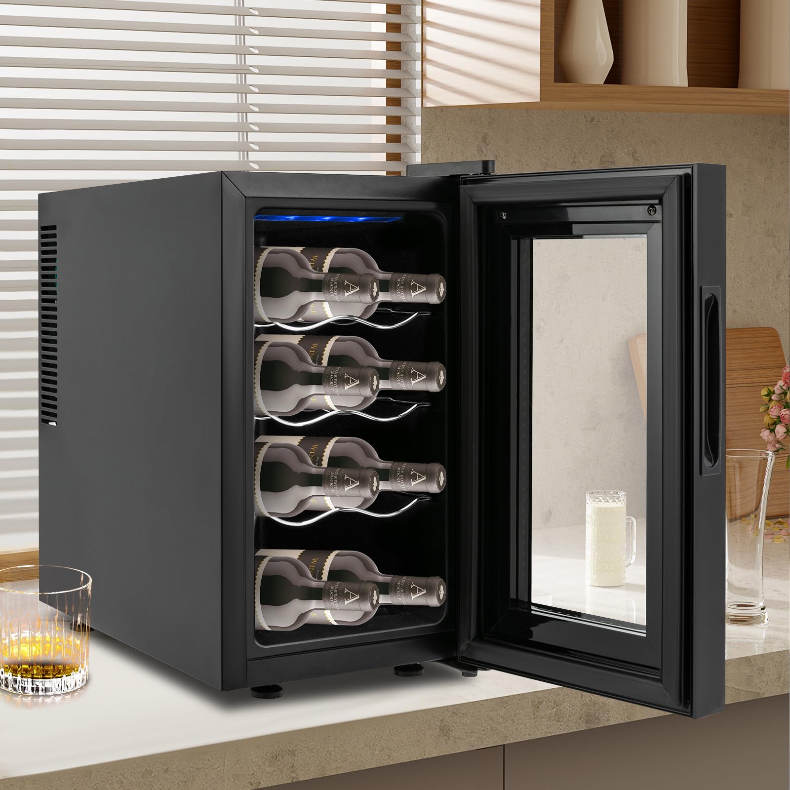 Frigorifero per vino, 8 bottiglie, 23 l, 55 W, per casa, ufficio, hotel, bar, club, 25,8 x 50,2 x 46,5 cm