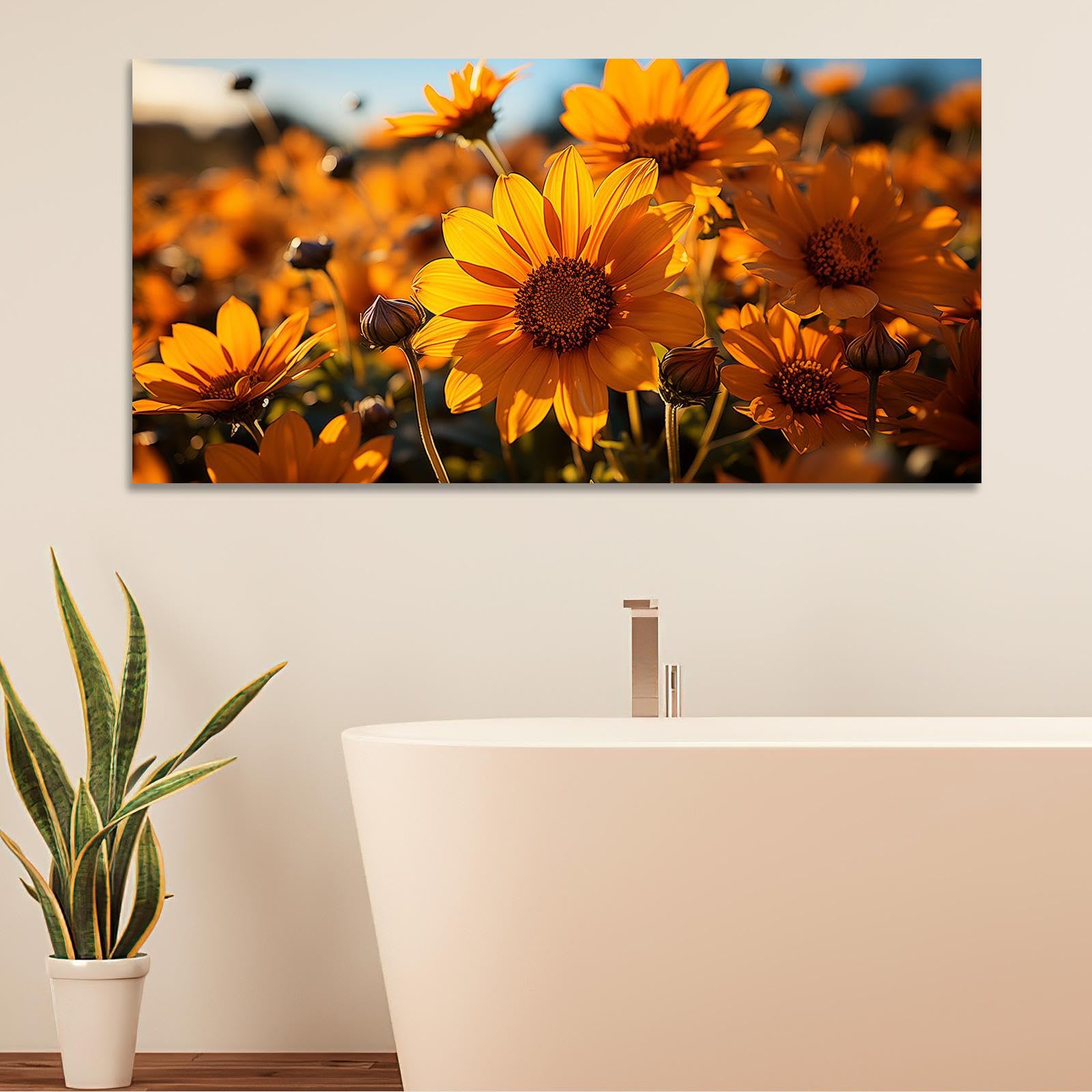 Giclée Artwork Girasoles Lienzo Arte de la pared Impresión Paisaje Decoración de la pared Flores para la sala de estar Decoración de la oficina en el hogar 55x110cm (22x43 in) con marco
