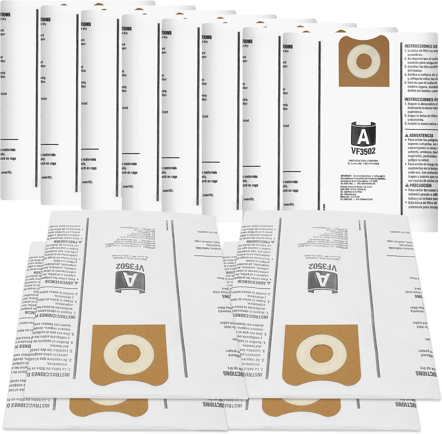 12 Pack VF3502 Vacuum Bags Compatible with Rigid Shop Vac Bags 12-16 Gallon Wet Dry Vacuums, Replacement Dust Filter Bags for HD1200, HD1400, HD1600, WD12701, WD1450, WD1680, Type A, Part# 23743