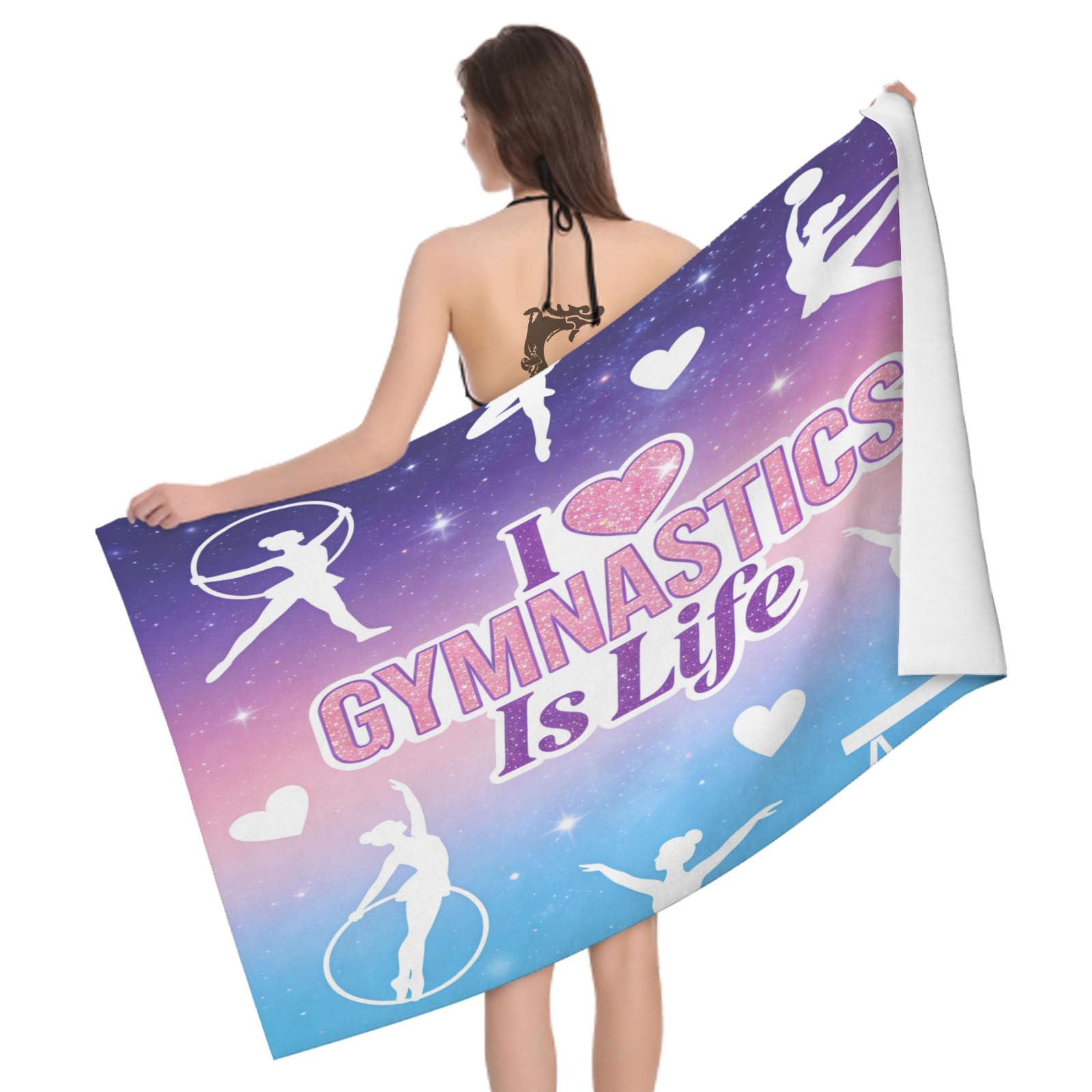 Leichong 3D Gymnastics Silhouette Beach Towel Microfiber Soft Quick Dry for Adults, Sports Theme Bath Towel Lightweight Soft Absorbent for Travel Swimming Pool Sports, 75 x 150 cm