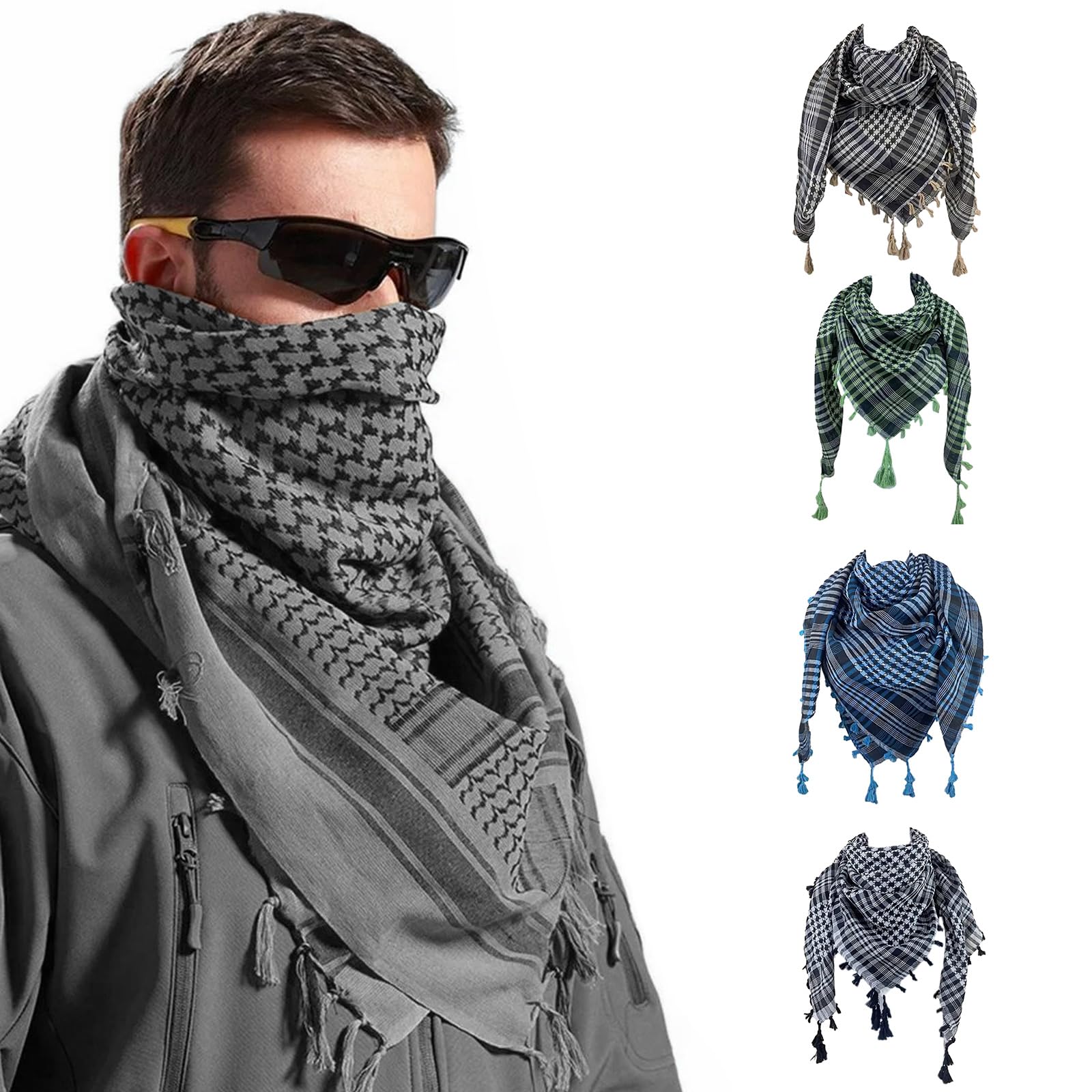 Shemagh Head Neck Scarf Men Women Shawl Kafiya Wrap Shemagh Scarf Hunting Hiking Scarves With Tassels Windproof Arab Scarf