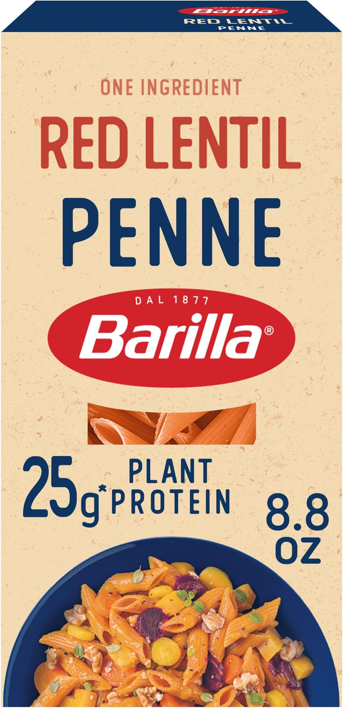 Red Lentil Penne Pasta, 8.8 oz - Vegan, Gluten Free, Non GMO & Kosher - Made with Plant Based Protein