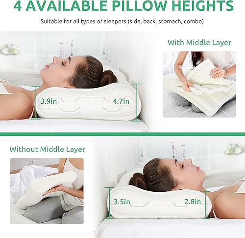 Miniatura 3 de UTTU Almohada cervical para aliviar el dolor de cuello, almohada cervical de espuma viscoelástica para dormir, almohada de contorno para dormir de