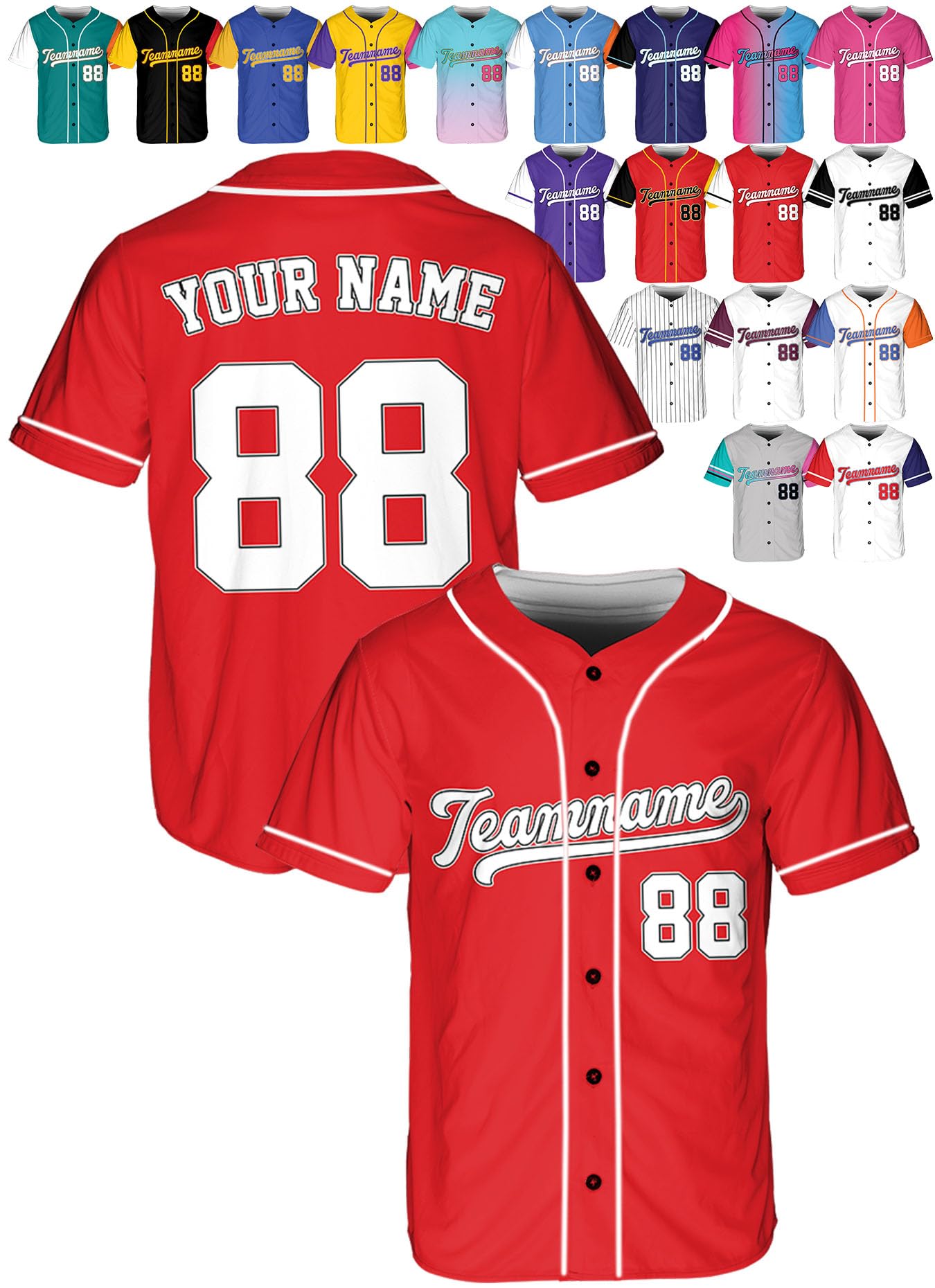 Custom Baseball Jerseys - Personalized Softball Shirts for Men, Women, Boys, and Girls - Customized Team Uniforms for Sports Fans, Teams, Events, Gifts - Add Your Name, Number, Logo Red/White