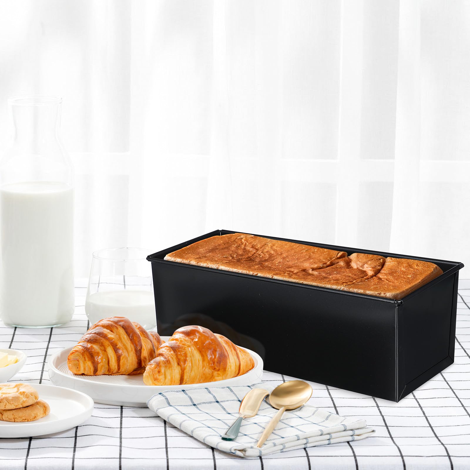 Stampo per Pancarrè Rettangolare in Acciaio Inossidabile Nero da 750g con Coperchio, Teglia Antiadente per Pane da Forno Uso Domestico e Pasticceria