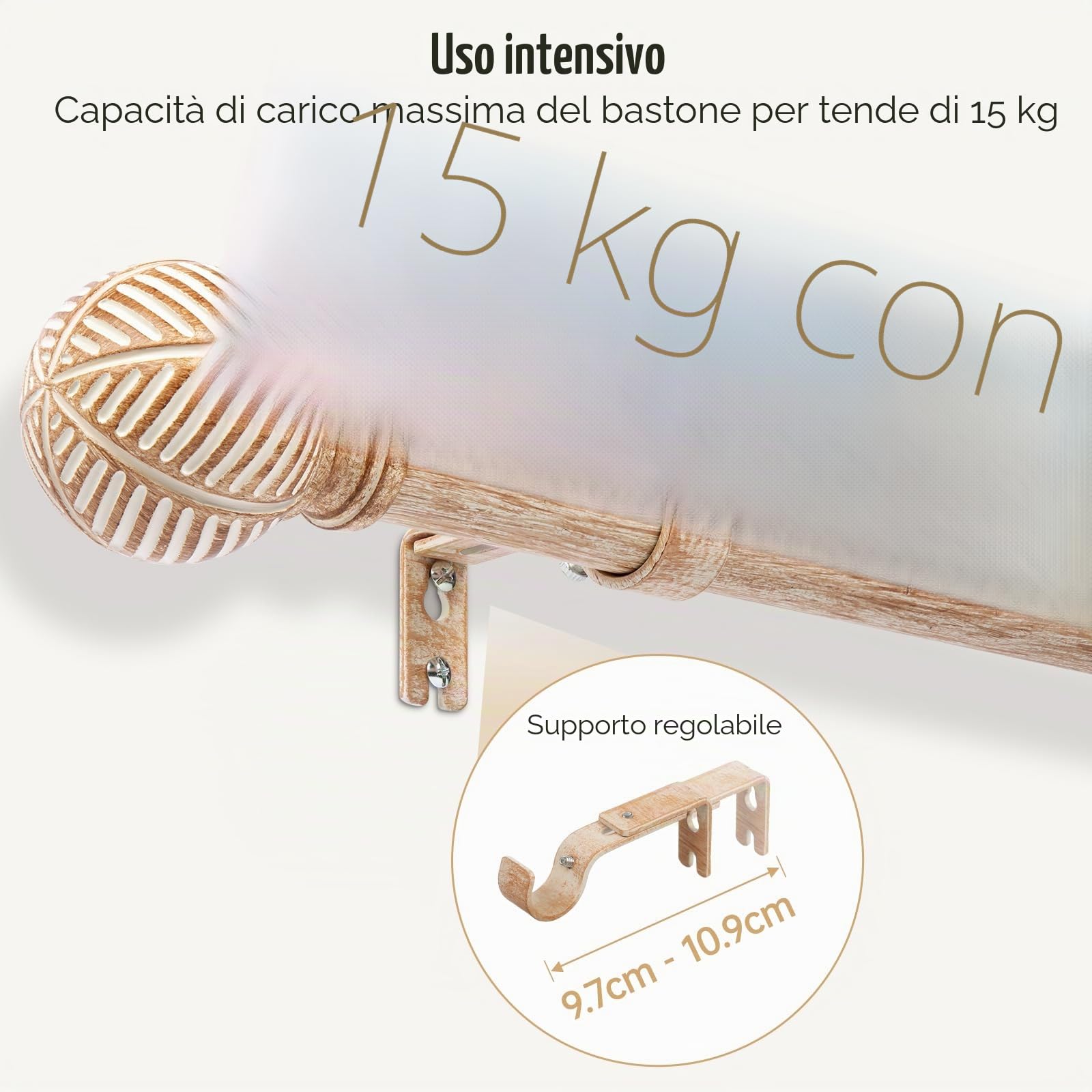 Bastone per tenda effetto legno, estensibile 76-219 cm – 25 mm, anima in metallo con venature del legno imitazione, compatibile con occhielli, asta estensibile per finestre/porte, marrone