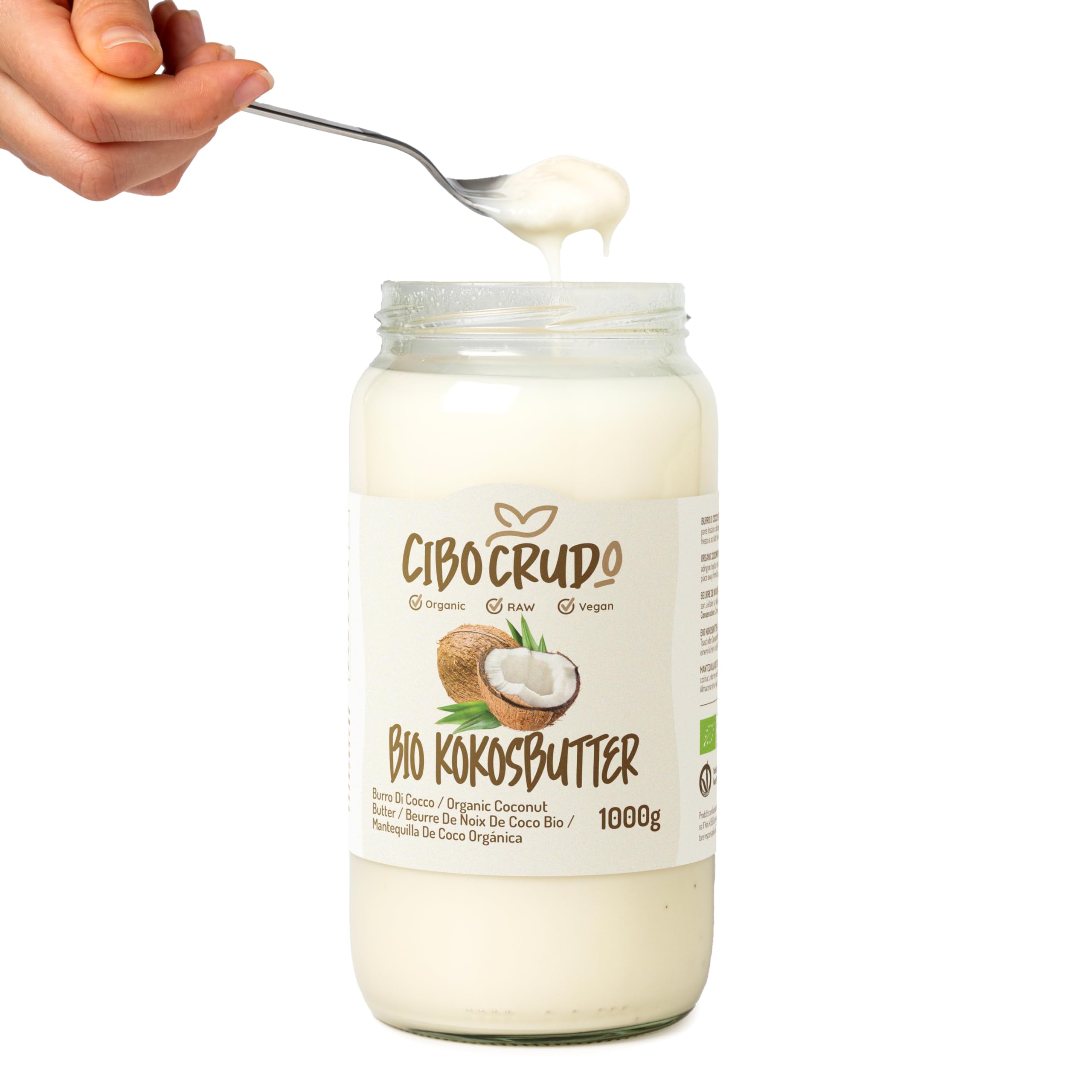 Kokoscreme. Cream of Coconut. - 1l. Kalt extrahierte Coconut cream, zuckerfrei. Ideal zum veganen Kochen von Kokosnuss-Süßigkeiten und Kuchen. Nicht streufähig. Kokosnussbutter Roh