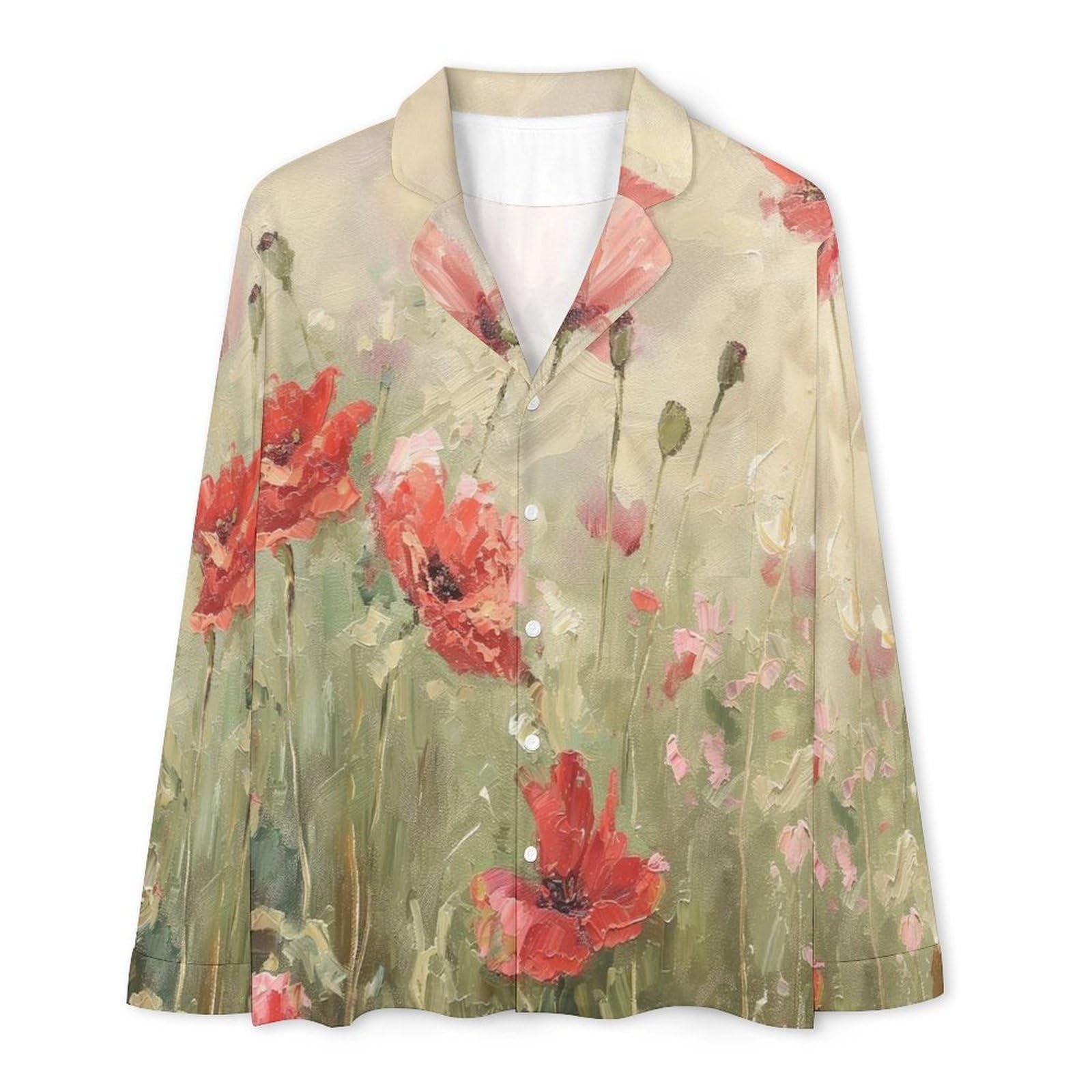 OLEETS Pigiama A Maniche Lunghe da Uomo - Fiori Rossi Pigiama Invernale Pantaloni Top Caldo Autunnale Traspirante Morbido 2 Pezzi Casual Ampio