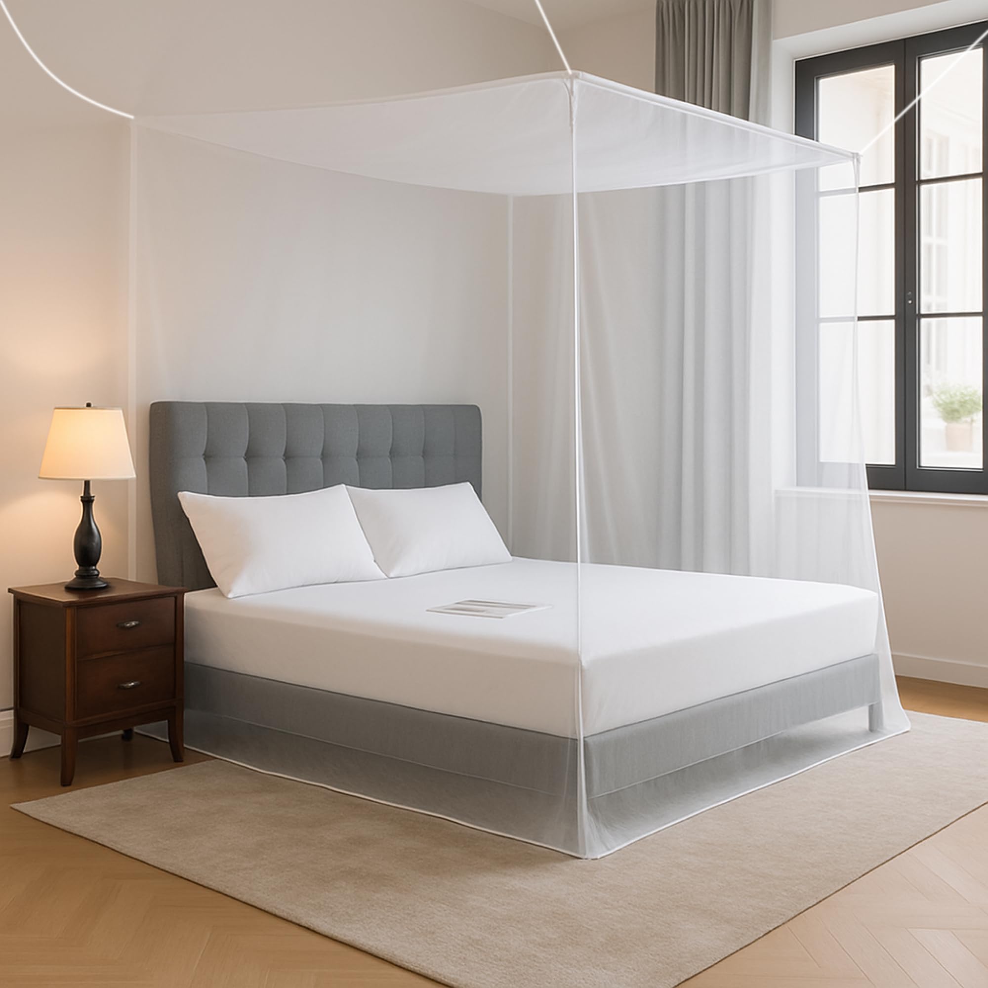 Classic Mosquito Net for Queen Size Bed | Traditional Foldable Machardani | Polyester Mesh | Strong & Breathable | 5 x 7 ft | Easy Setup, Lightweight, Portable & Ideal for Everyday Usage - Full White-image-32