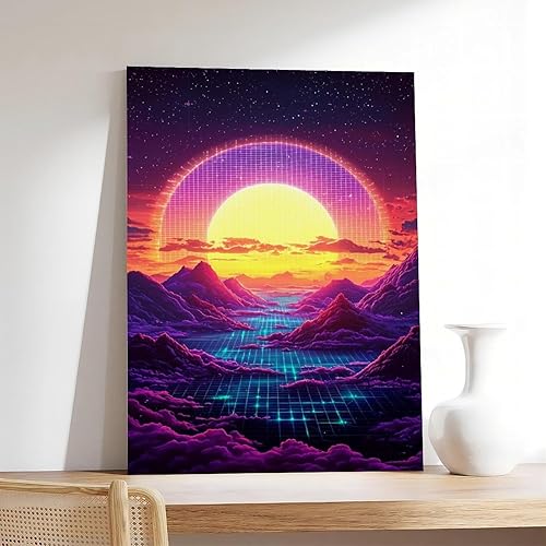 Miniatura 7 de Retro Futurism Sunset Wall Art  Neon Synthwave Landscape Poster for Bedroom, Game Room, Living Room Decor Canvas Poster Wall Art Decor Print Picture