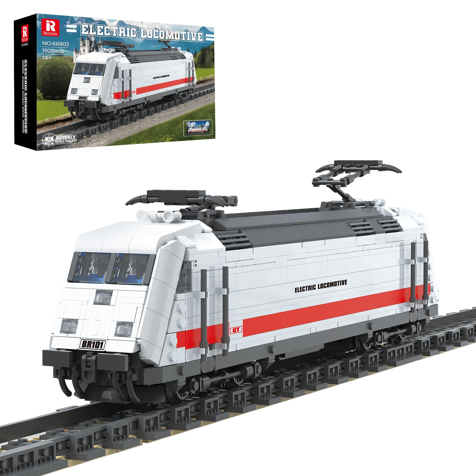 Reobrix Train Building Set with Track, German BR101 Electric Locomotive Brick Model Kit for Adult, 66802 Classic Railway Vehicle Home Office Decor, Gifts for Kid Boy Girl 14+ (1928PCS)