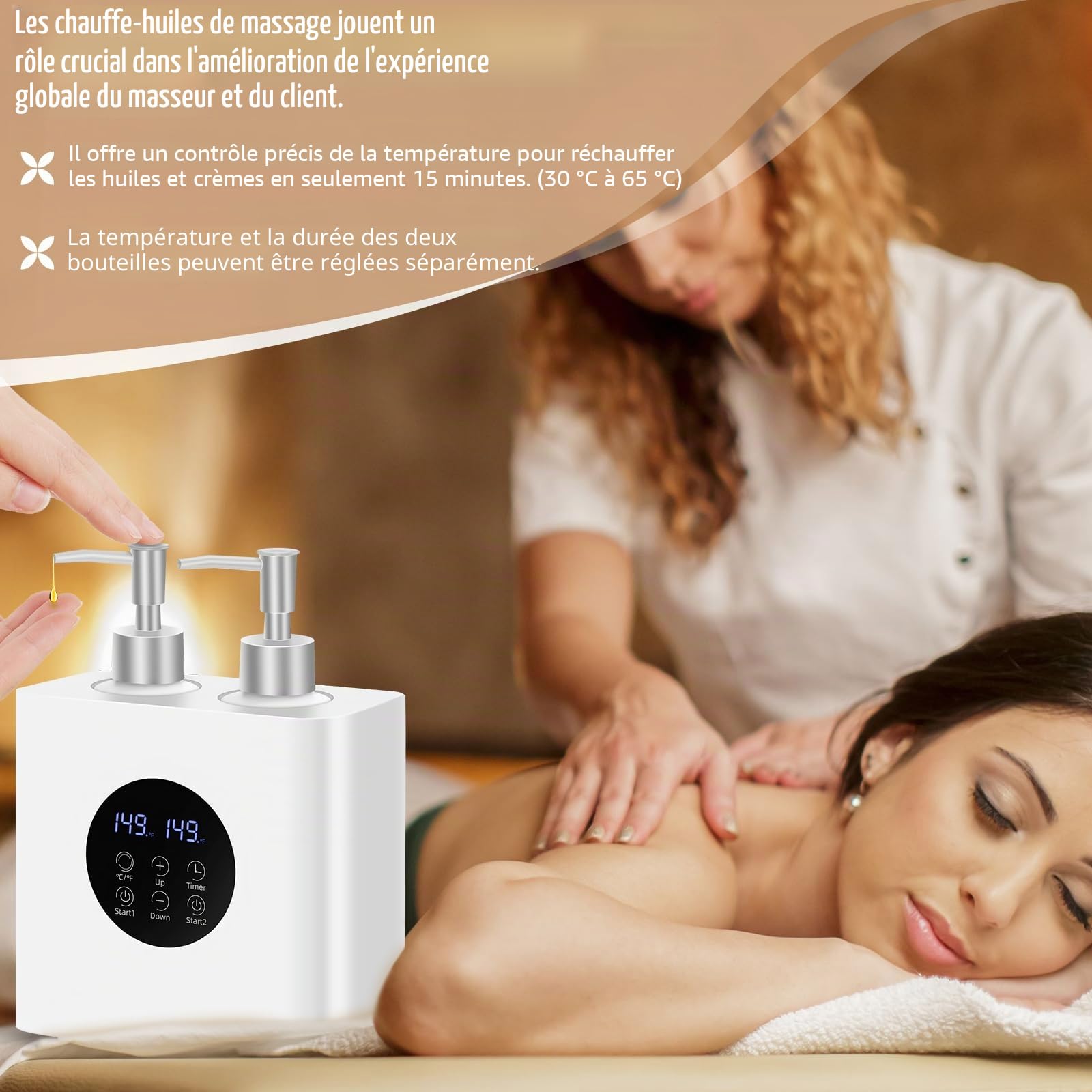 Chauffe-huile de massage pour spa, chauffage d'huiles corporelles avec distributeur de 4 bouteilles, chauffage numérique professionnel pour salon de maison, température constante réglable