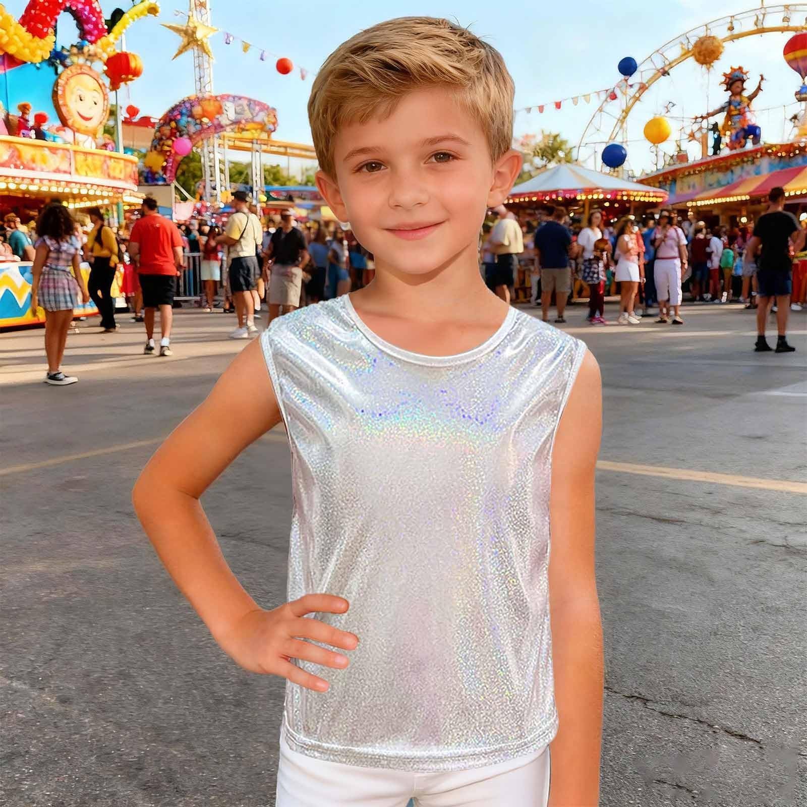 Camiseta De Baile Brillante para Niñas Sin Mangas con Un Solo Hombro Chaleco Moda Metálico para Animadoras Top De Baile Color Puro Chaleco Jazz Hip-Hop Cha-cha
