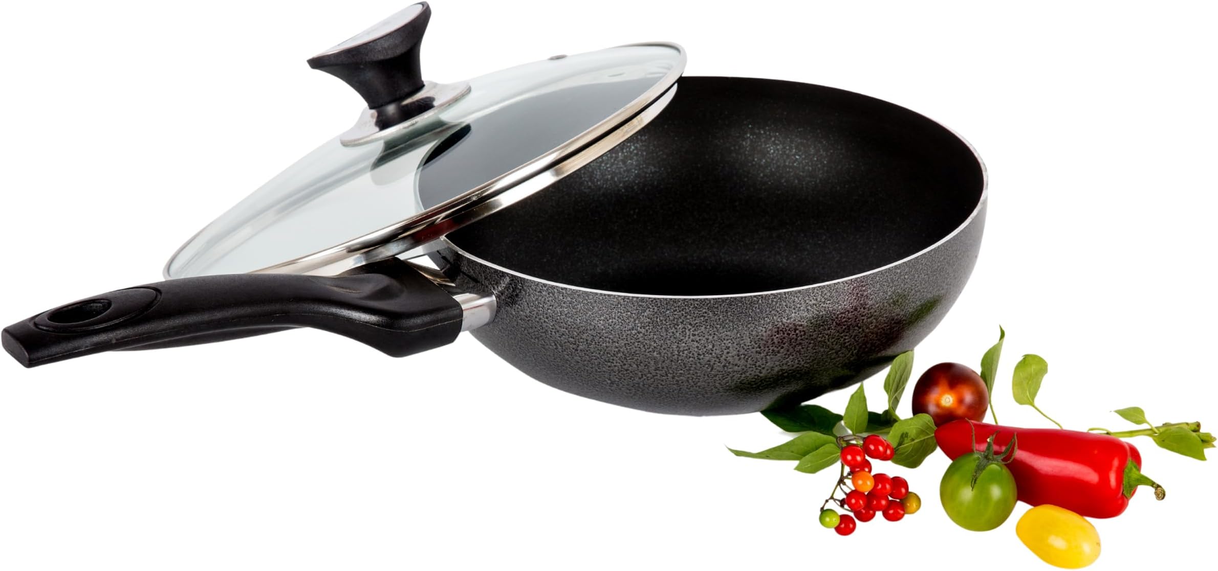 26cm Induction Wok Non Stick with Lid โ Large Frying Pan, Perfect for Stir-Fry & Deep Frying