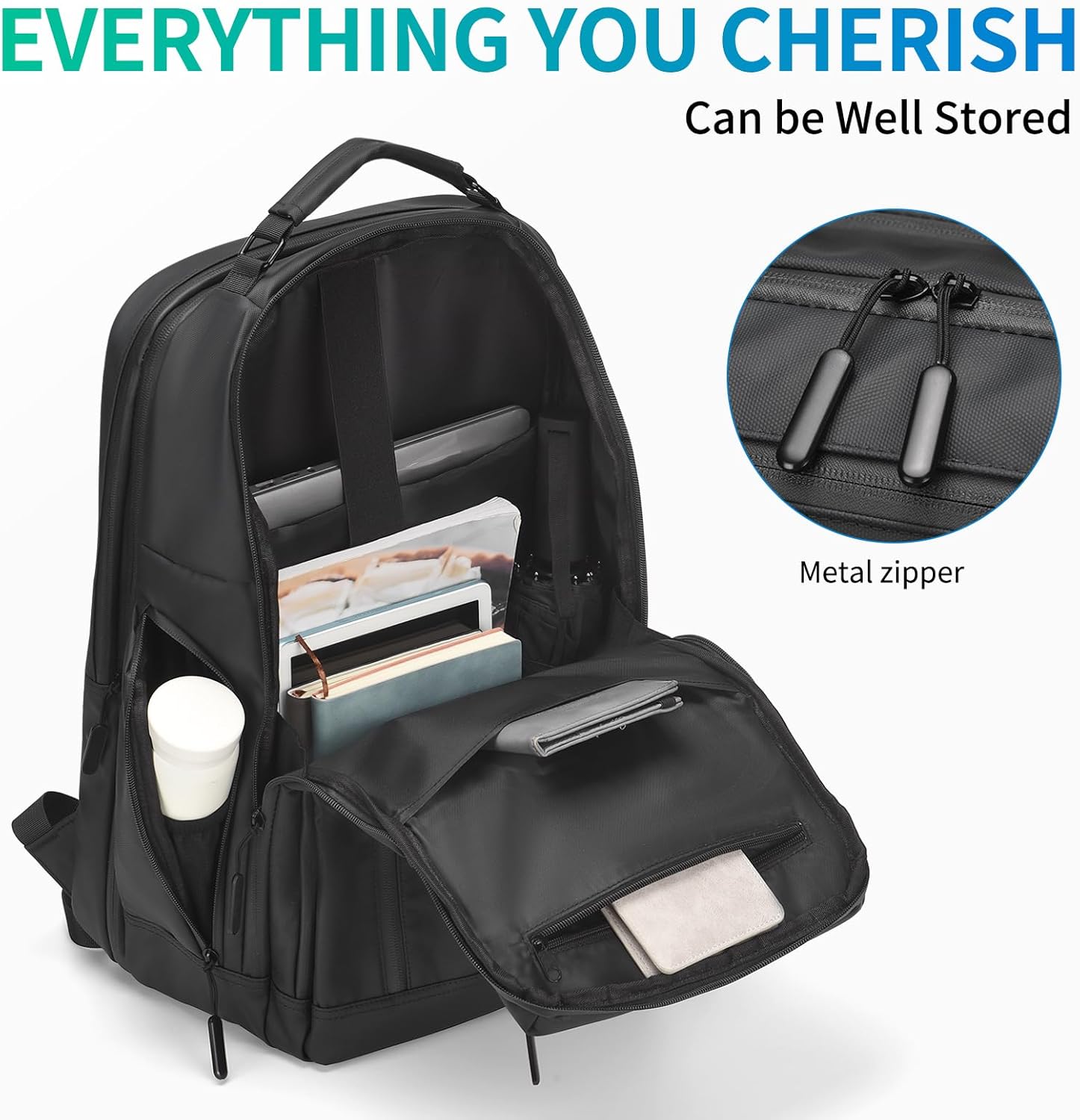 Expandable Business Backpack with 17" Laptop Compartment - Waterproof, Airline Approved, 33L-42L Capacity, for Work & Travel, Black - Image 3