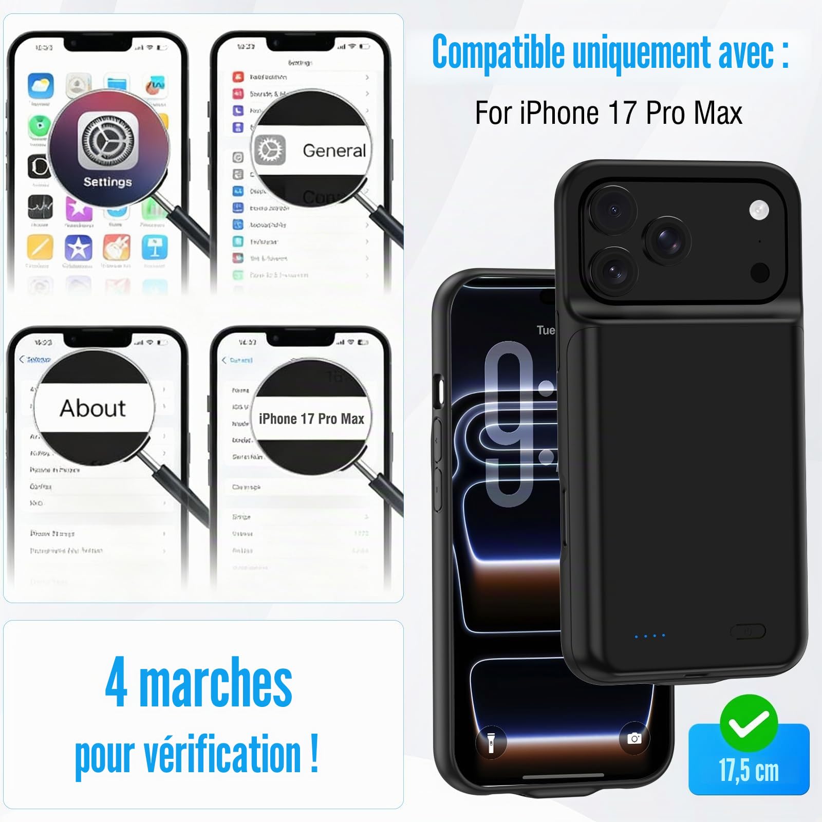 Coque De Batterie pour iPhone 17 Pro Max (6,9"), 8500 mAh, Chargeur Portable Ultra Fin pour iPhone, Chargeur De Téléphone Et Coque De Protection avec Fonction De Charge pour iPhone 17 Pro Max