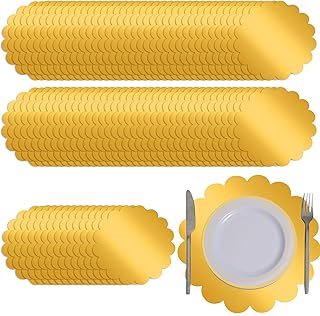 100 PCS Round Gold Placemats 13" Decorative Disposable Paper Placemats for Dining Table Mirrored Gold Charger Place Mat for Banquet Table Setting Wedding Birthday Dinner New Years Festive Party