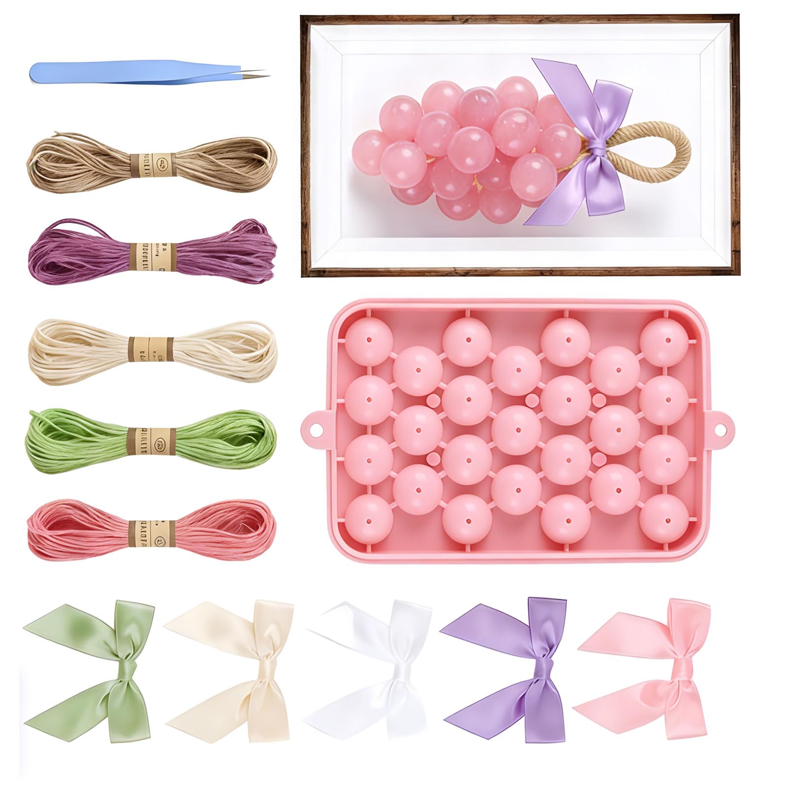 Jazuaiao Artistic Grape Design Soap Maker Set Featuring Silicone Mold, Ropes, Bows, Tweezers for Creative Ideas Arts and Soap Set