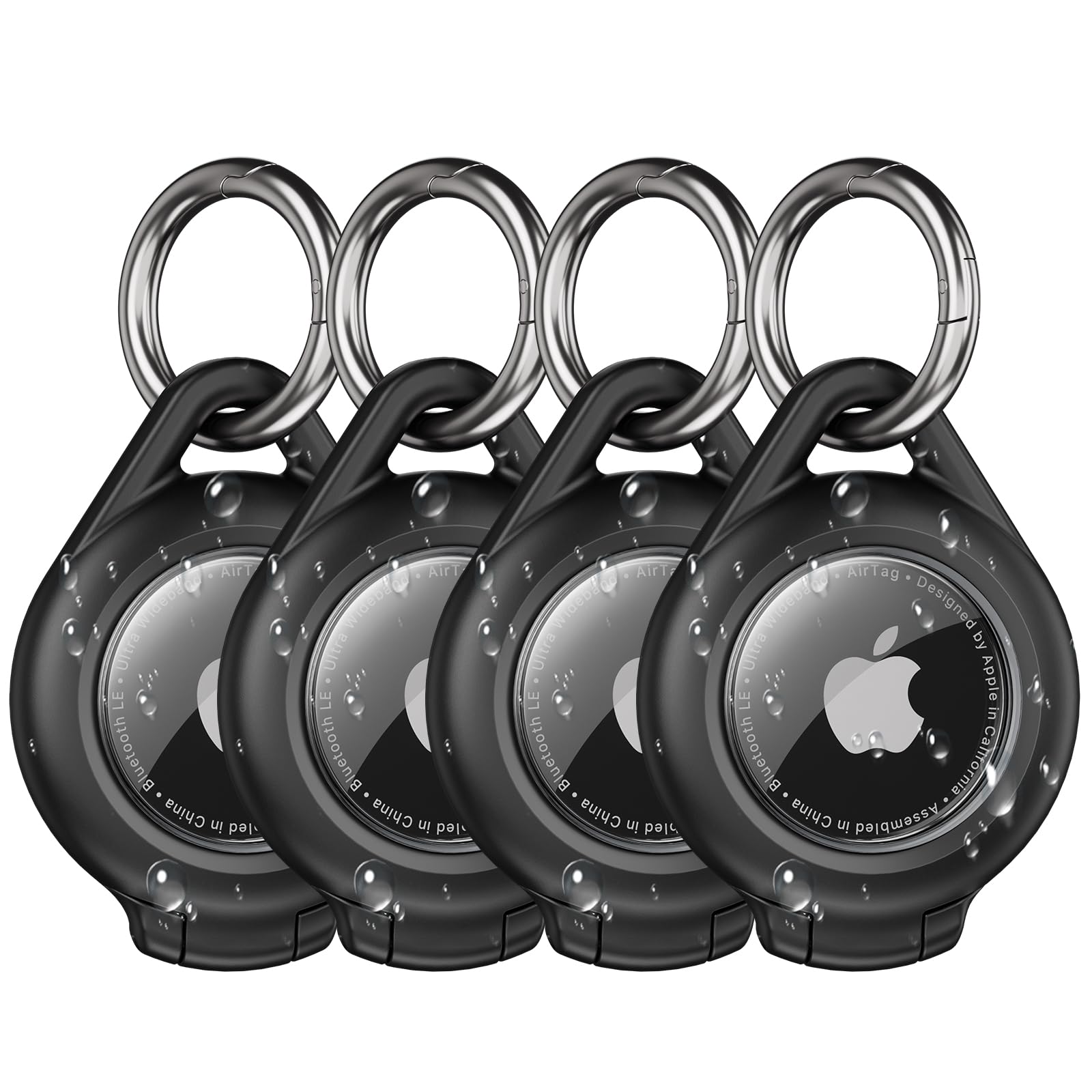 Waterproof Airtag Holder - 4 Pack Airtag Keychain Holder Compatible with Apple AirTags, Ultra Durable Anti-Scratches Protective Case with Keyring for Luggage, Backpack, Pet, Bag, Black