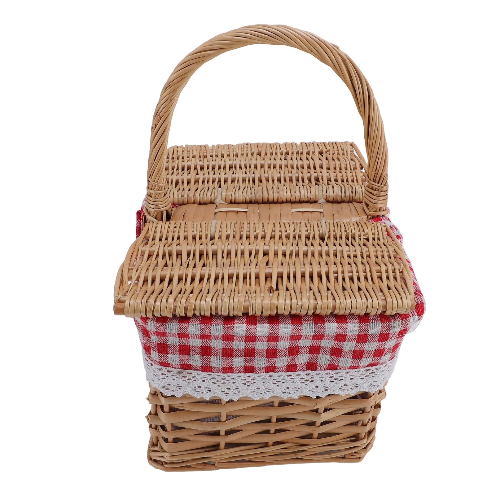 Haofy Cesta de Picnic de Mimbre, Cesta de Picnic Tejida de Ratán con Forro de Lino Extraíble, Tapas de Doble Apertura, Alto, Detalle de Encaje para Acampar, Picnics, Reuniones Familiares (Rejilla