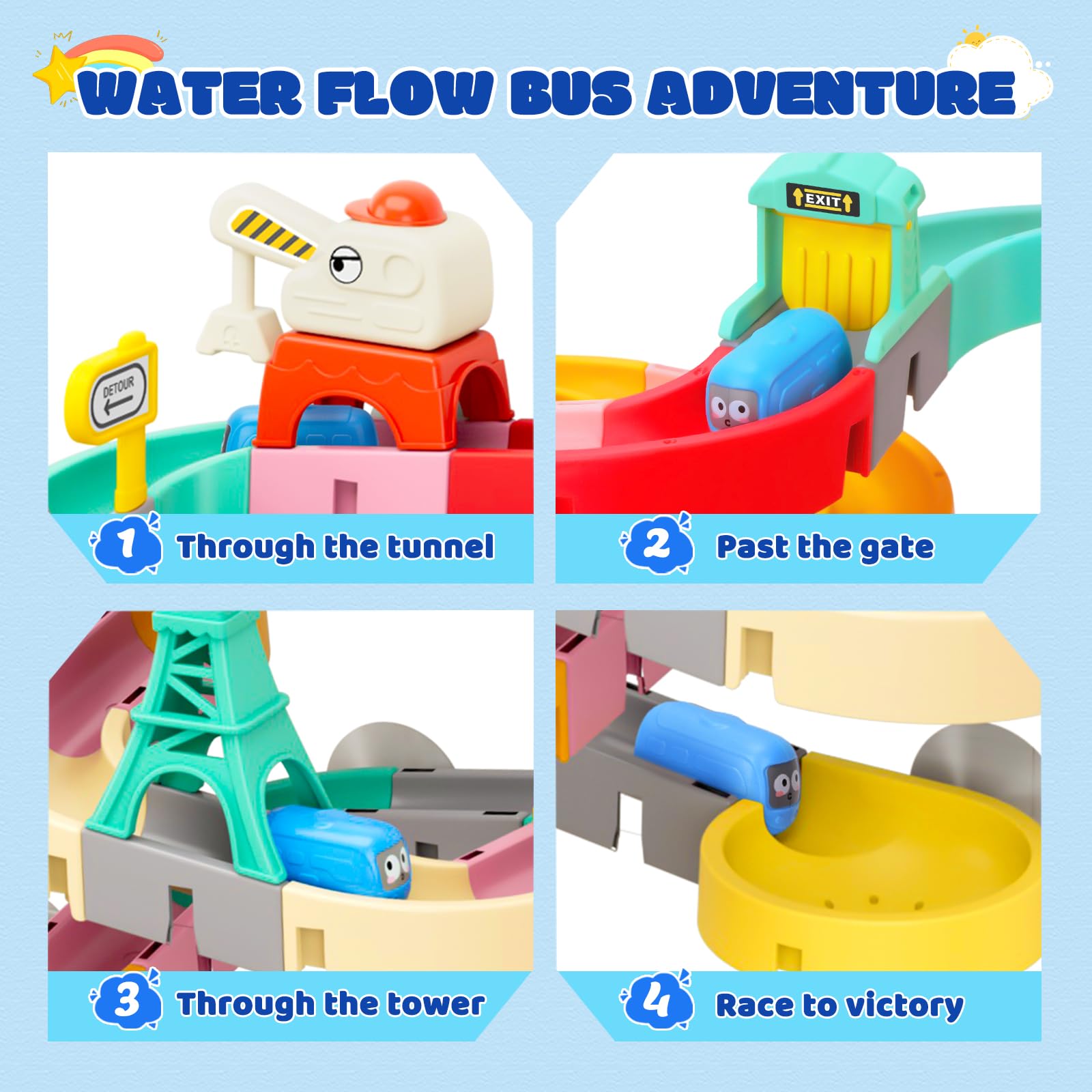 51 Pcs Bath Toys for Toddlers Traffic Themed Water Slide Track Game with Suction Cups, DIY Bathtub Toys for Kids 3-6 Years - Image 2