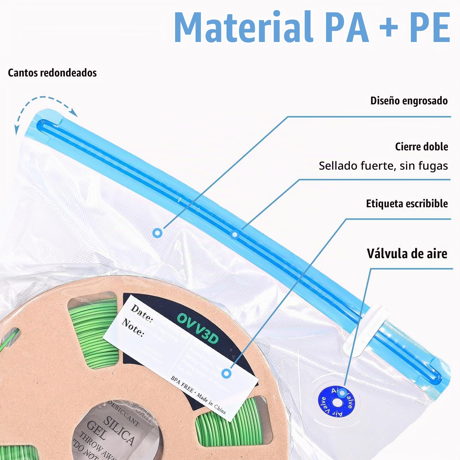 OVV3D Filamento 3D Bolsas Antihumedad Kit,Impresora 3D Filamento vacio Bolsas 30 Piezas (32x34cm) Humedad con 1 Bomba vacio Automática 1 Trockenmittel, Vacío Reutilizables Espesamiento Transparentes