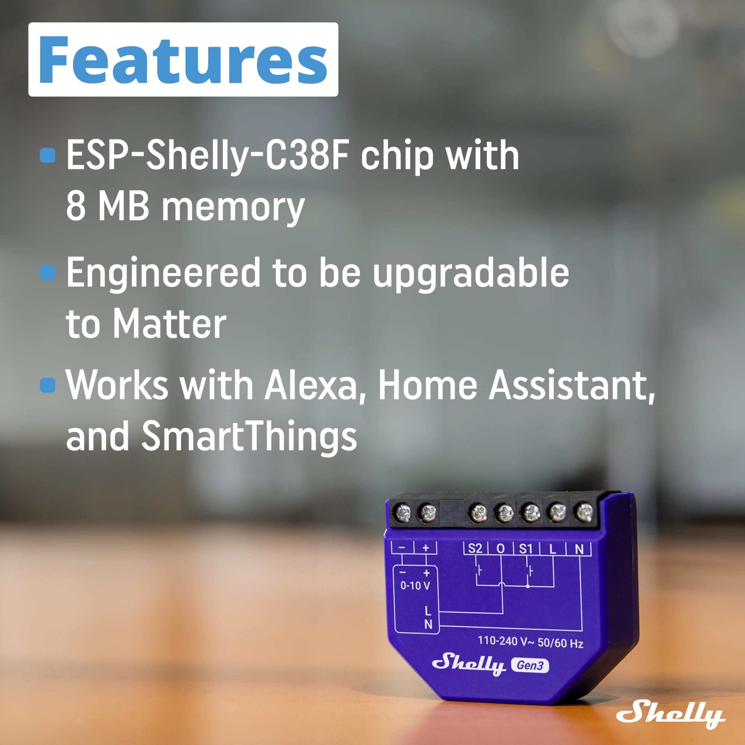 Shelly Dimmer 0/1-10V PM Gen3 | WiFi Smart Dimming with Power Monitoring | Home Automation | Compatible with Alexa & Google Home | iOS Android App | No Hub Required
