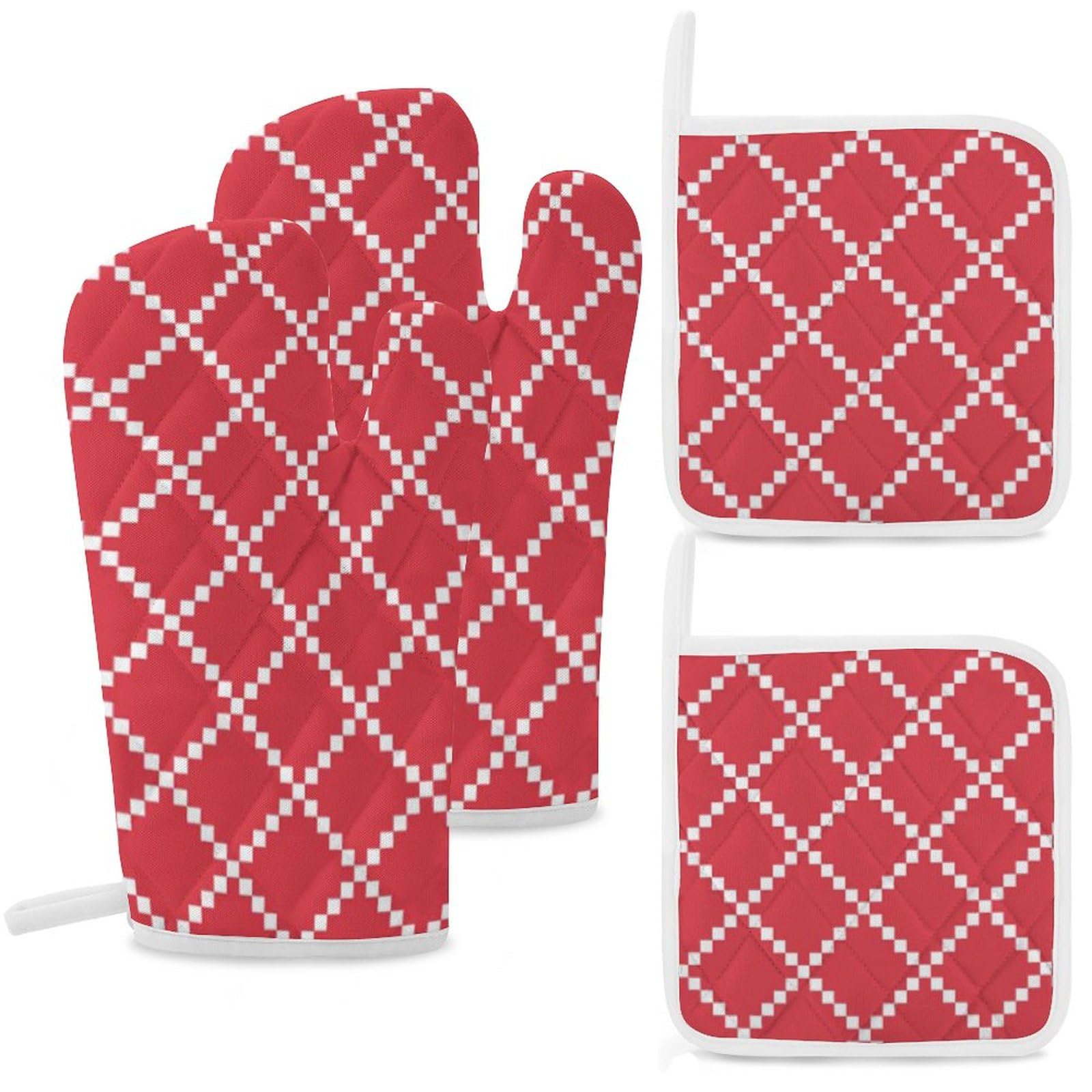 4Pcs Oven Mitts and Pot Holders, Heat Resistant Oven Mitts Gloves Set Kitchen Hot Pads for Cooking Grill
