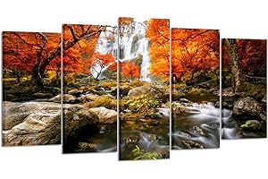 KREATIVE ARTS: Autumn Forest Waterfalls 5 Piece Modern Wall Art Canvas Prints