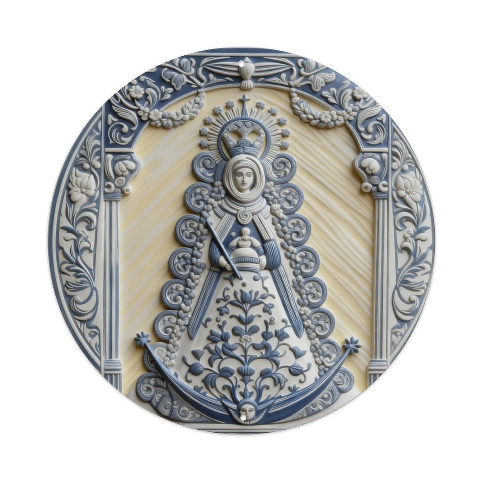 Blue And White Floral Pattern Design Metal Tin Sign Plaque