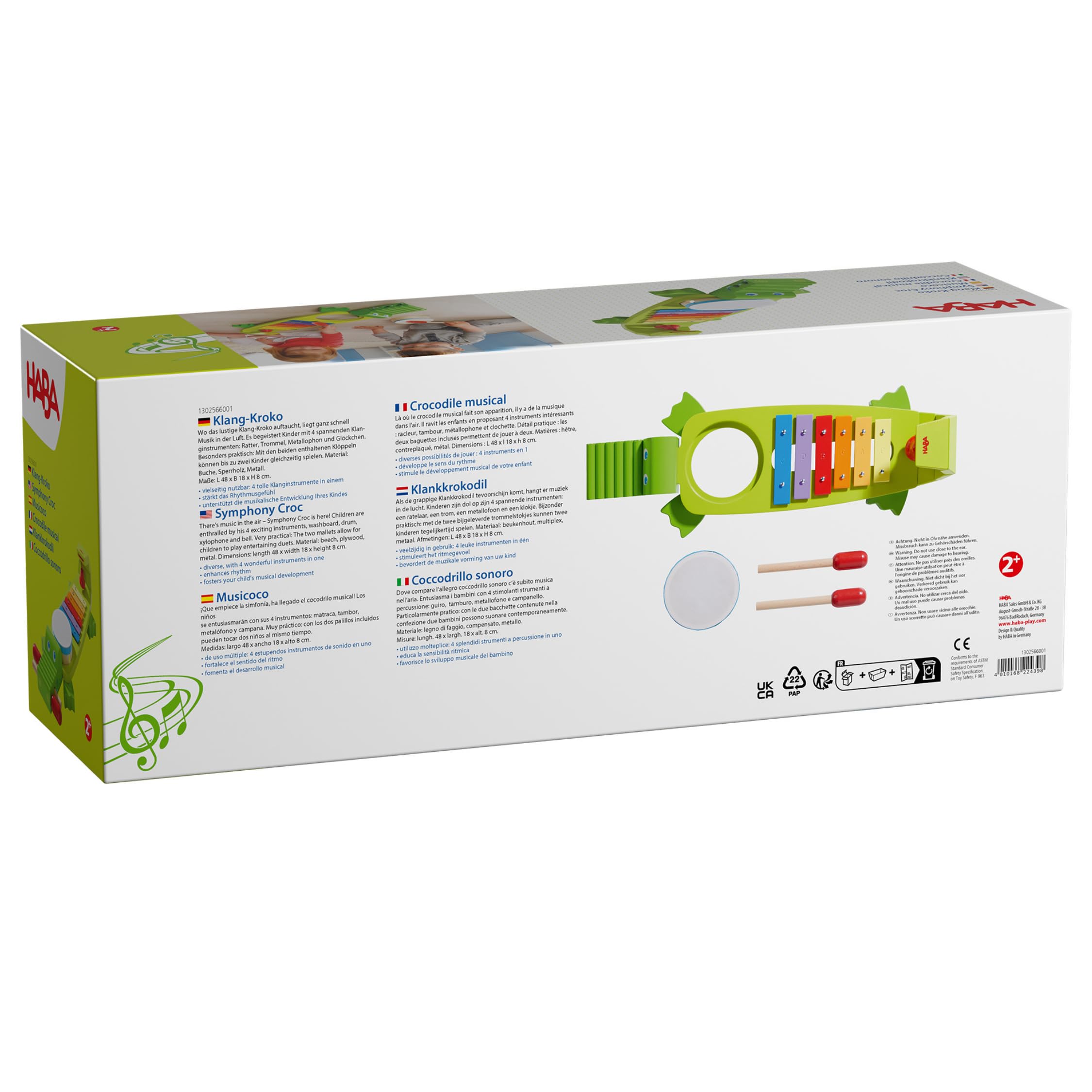 HABA - Jeux d'instruments et de Musique - Xylophone - Crocodile Musical - 2 Ans et Plus - 302566