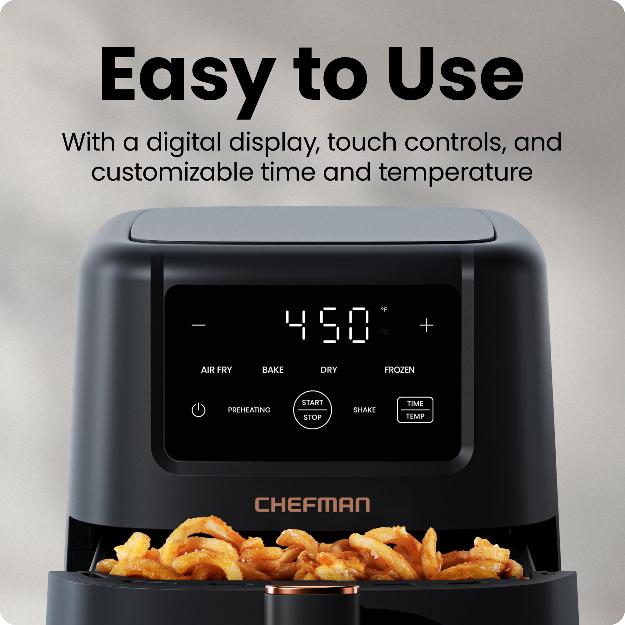 Chefman Air Fryer – 4-in-1 Slim 3.5 QT Airfryer, Air Fry, Bake, Dehydrate, Frozen, 450°F Max Temp for Extra Crispy Results in Minutes, Nonstick Ceramic Coating, Dishwasher-Safe Accessories - Black — view 7