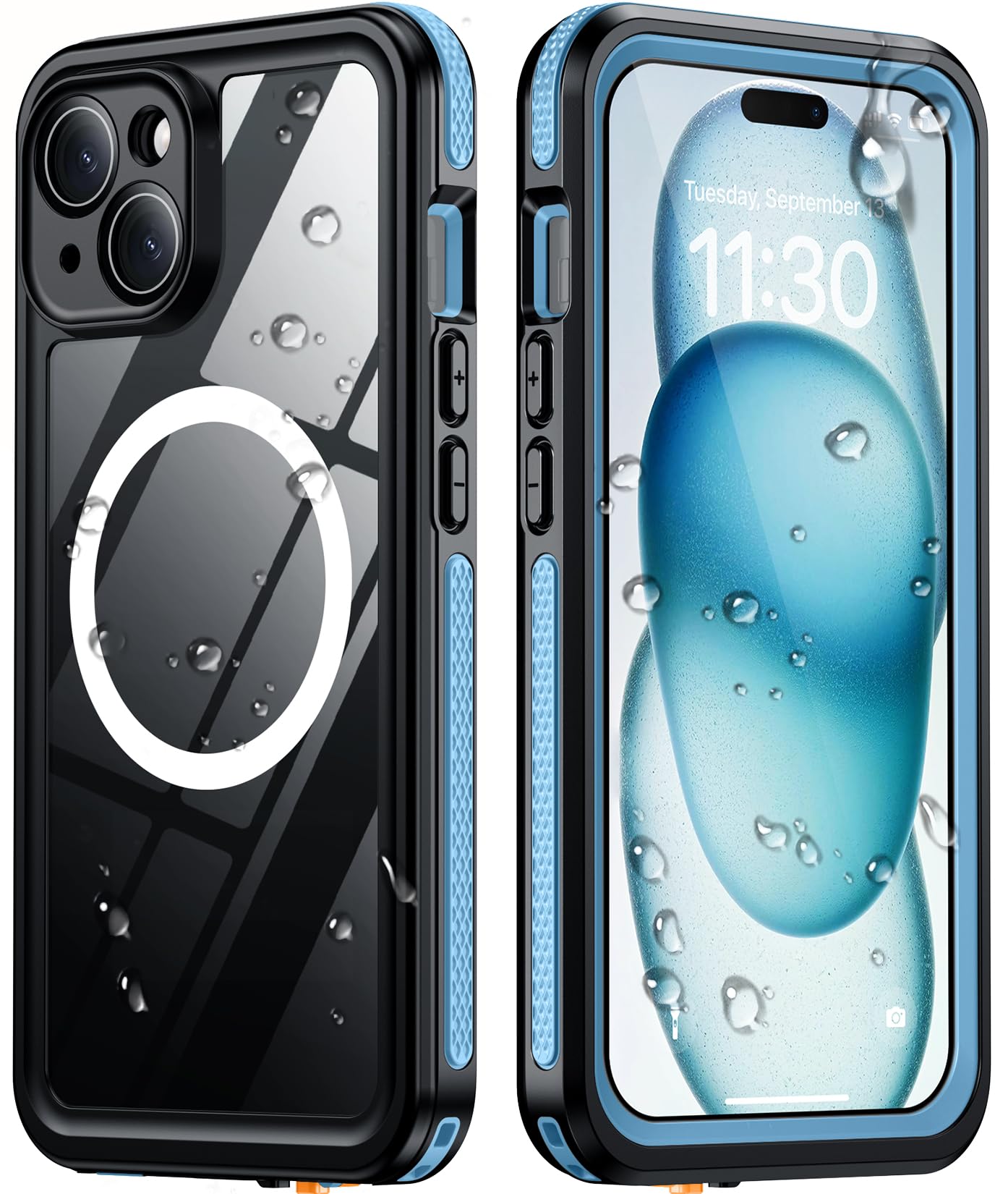 Temdan Designed for iPhone 15 Case Waterproof,Blue/Clear
