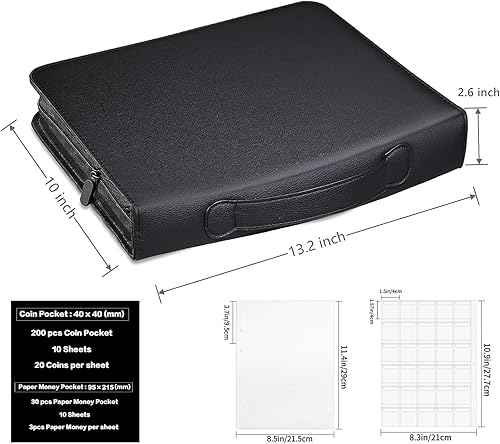 Miniatura 3 de Soporte para libros de colección de monedas, álbum de monedas 2 en 1 con 200 bolsillos para monedas y 30 bolsillos de papel para almacenamiento de