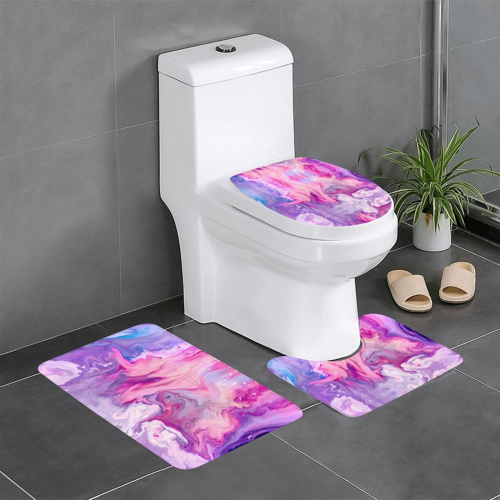 Alfombras de baño de mármol morado juego de 3 tapetes de felpa para ducha