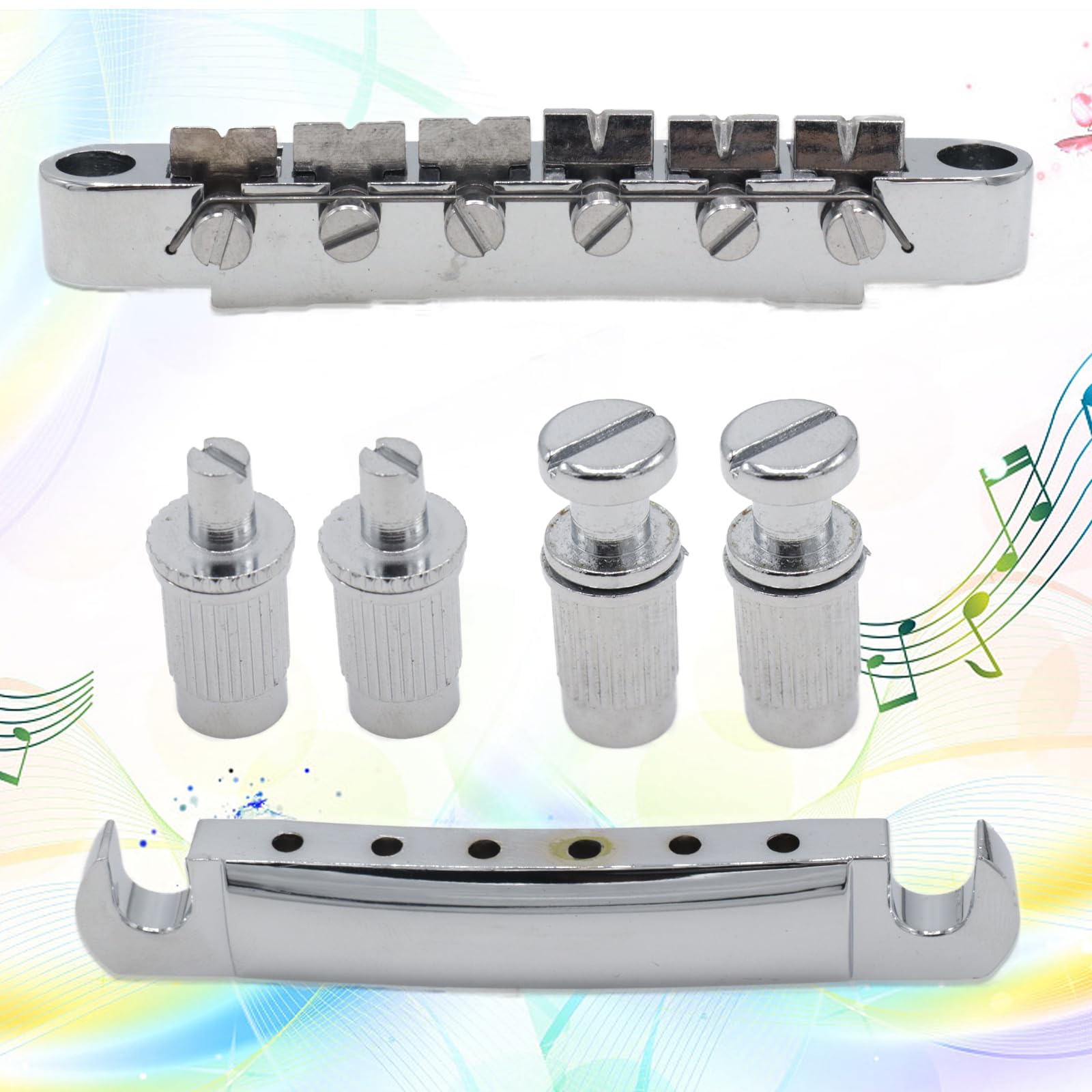 Guitar Tune-O-Matic Saddle Bridge BM003 And Vintage Stop Bar Lock TP6 Tailpiece Combo Replacement Compatible With Gibson Les Paul LP SG Style 6 Strings Electric Guitar (Golden/chrome/Black) (Glod - Foto 2